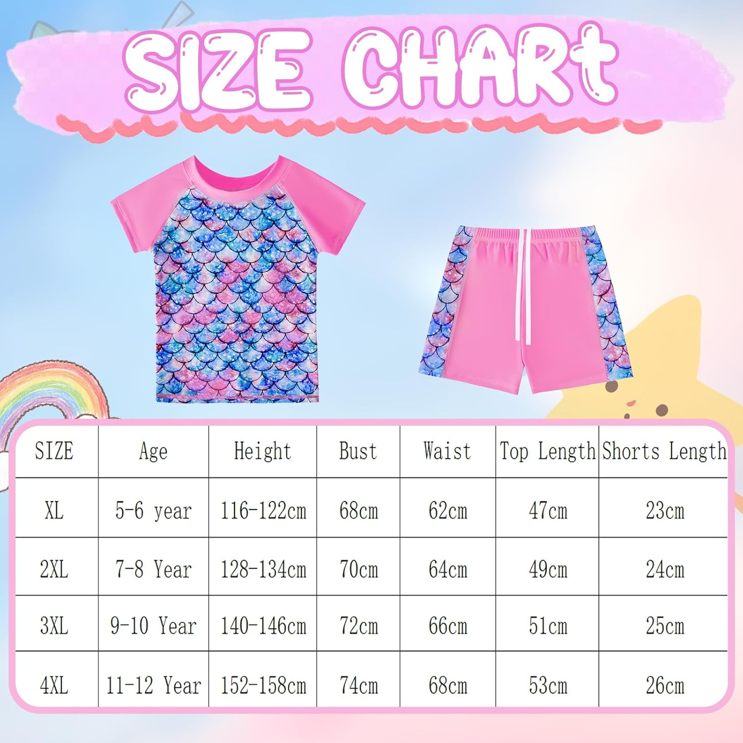 Girls' Swimwear, Girls Swimsuit 2 Piece with Bottoms, Cute Printed Short Sleeve Swimsuit for Kids Girls 5-12 Years image number 4
