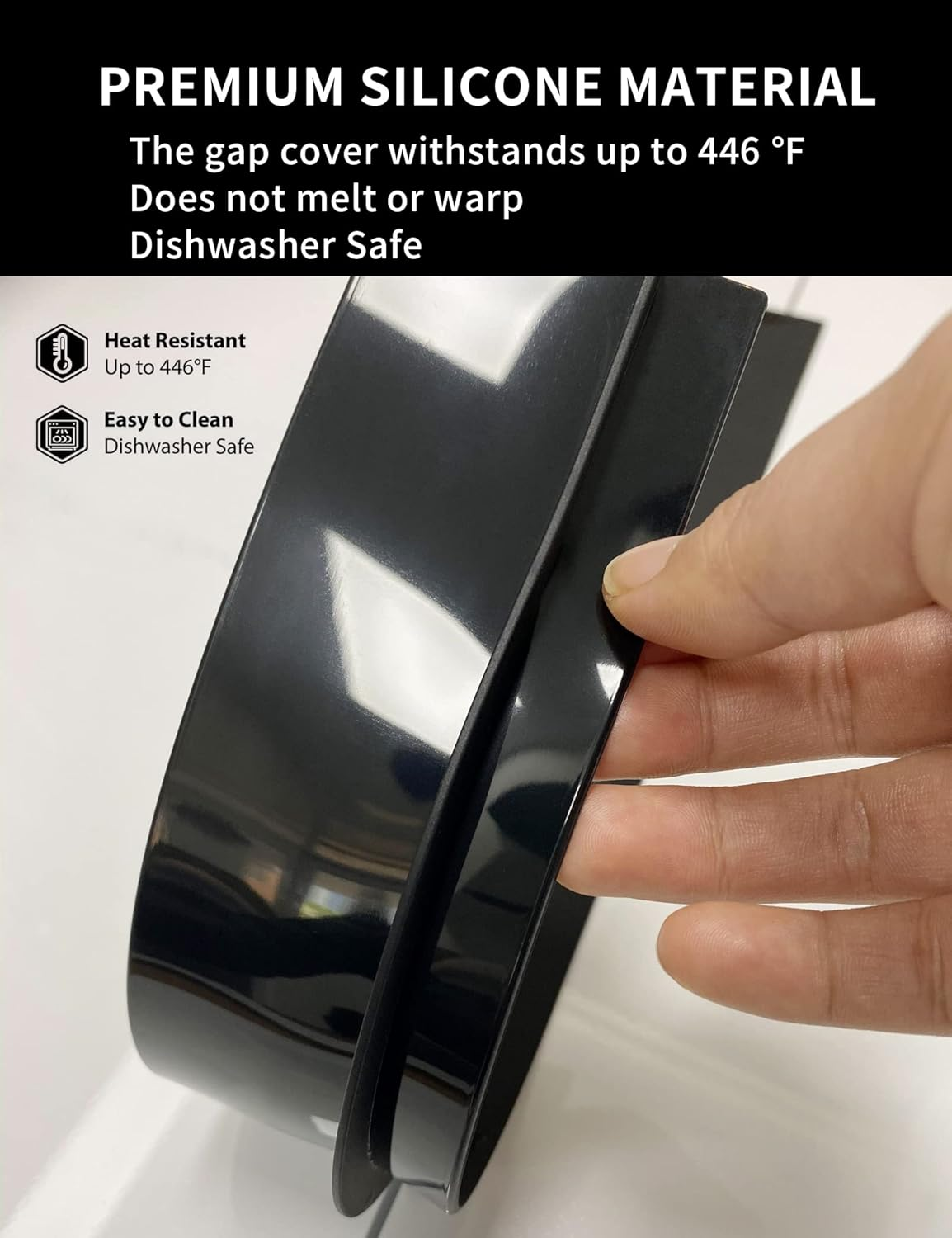 Donpearl 30 Inch Black Stove Gap Covers (2 Pack), Silicone Gap Filler for Stove and Counter, Oven Edge Side Gap Guards, Kitchen Range Crumb Catcher Strips between Stovetop and Countertop image number 6