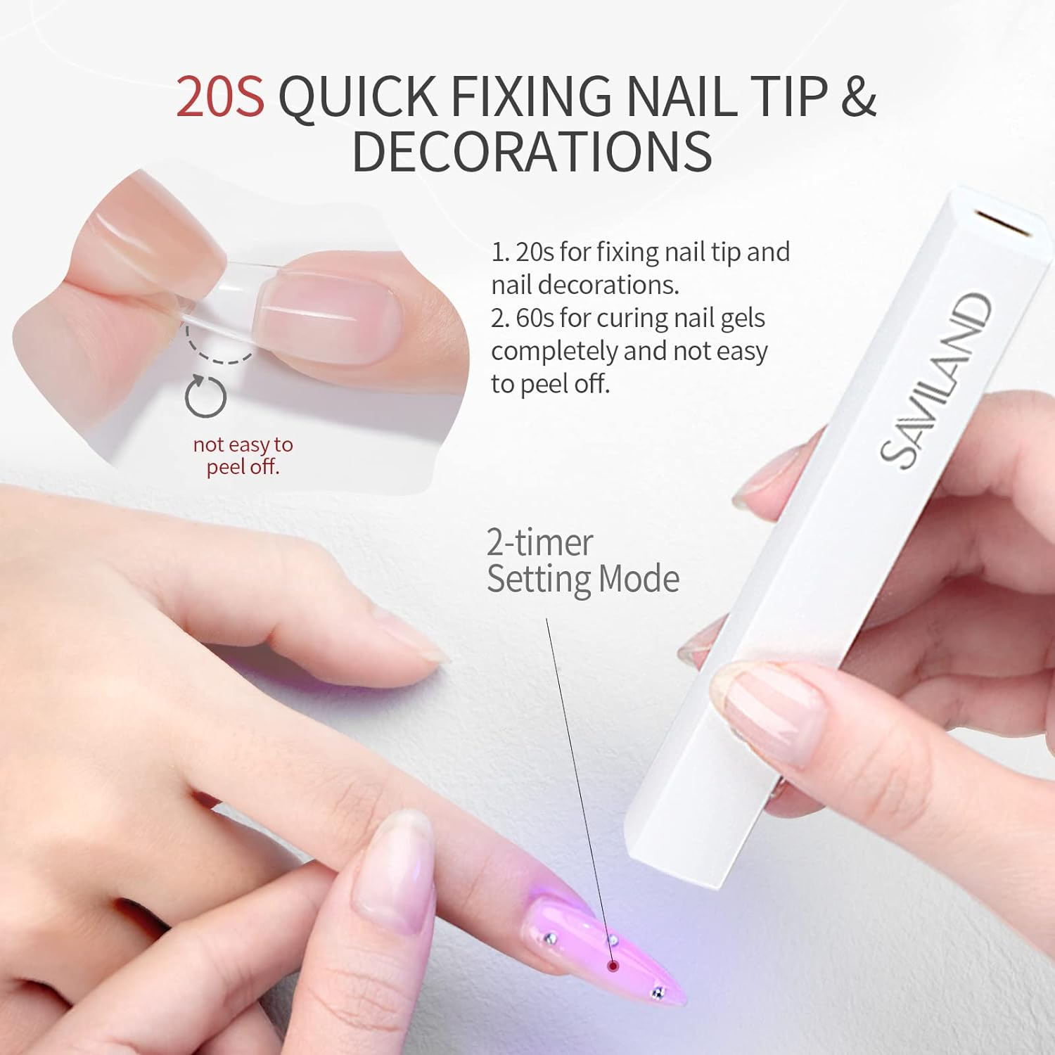 SAVILAND U V Light for Nails: Handheld Gels Lamp for Gel Nails Flash Cure Lamp for Gel Nails LED Nail Lamp Portable Mini Nail Dryer Gel Polish Nail Glue Gel USB Flashlight Home DIY Manicure Nail Art image number 6