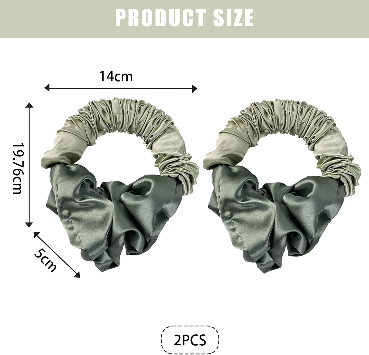 Yeomju Pack of 2 Green Heat Free Curls Silky Hair Bobbles for Women, Soft Elastic Satin Silk Hair Bobbles for Sleep, Silky Satin Hair Ties, Overnight Curls image number 5