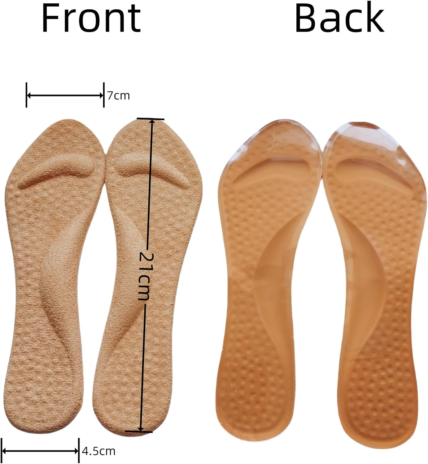 3/4 High Heel Cushion Insoles,2 Pairs Self-Adhesive Arch Support Inserts Women, Gel Shoe Inserts for Sandal, Flats and High Heels（Beige）