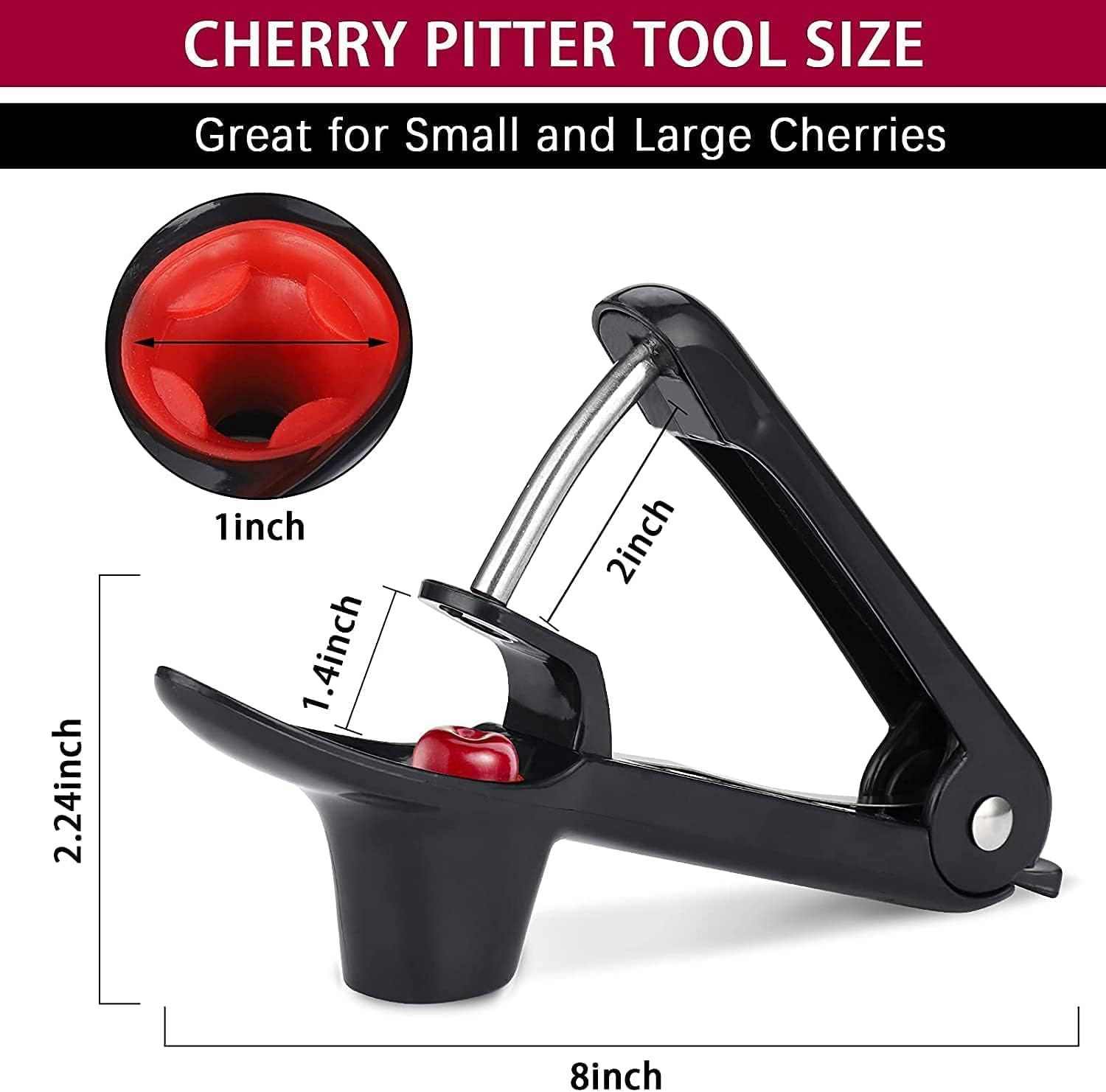 Cherry Pitter - Heavy-Duty Olive and Cherry Pitters Corer Tool with Space-Saving Lock Design, Multi-Function Cherries Stoner Seed Remover Tool for Making Cherry Jam (Black)