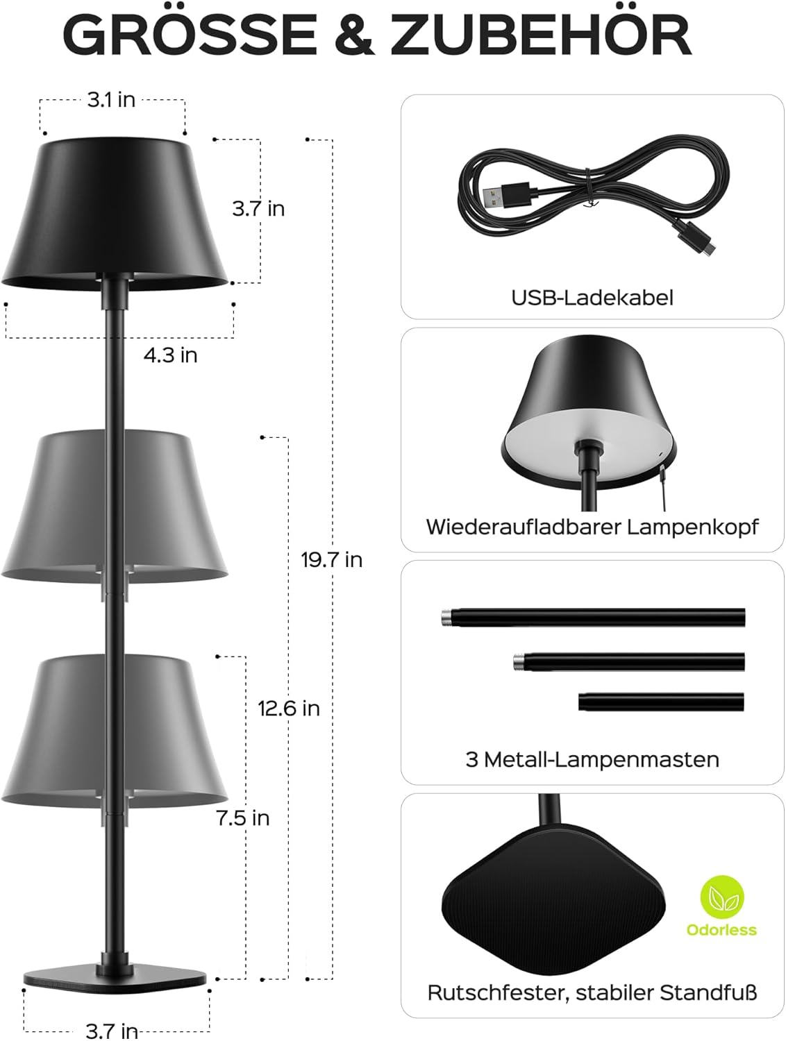 JACKYLED Wireless Table Lamp, 7 Heights, Adjustable, 3 Colour Temperatures, Dimmable, Rechargeable with 5000 Mah Battery, Portable LED Waterproof Table Lamp for Dining Room, Bedroom image number 1
