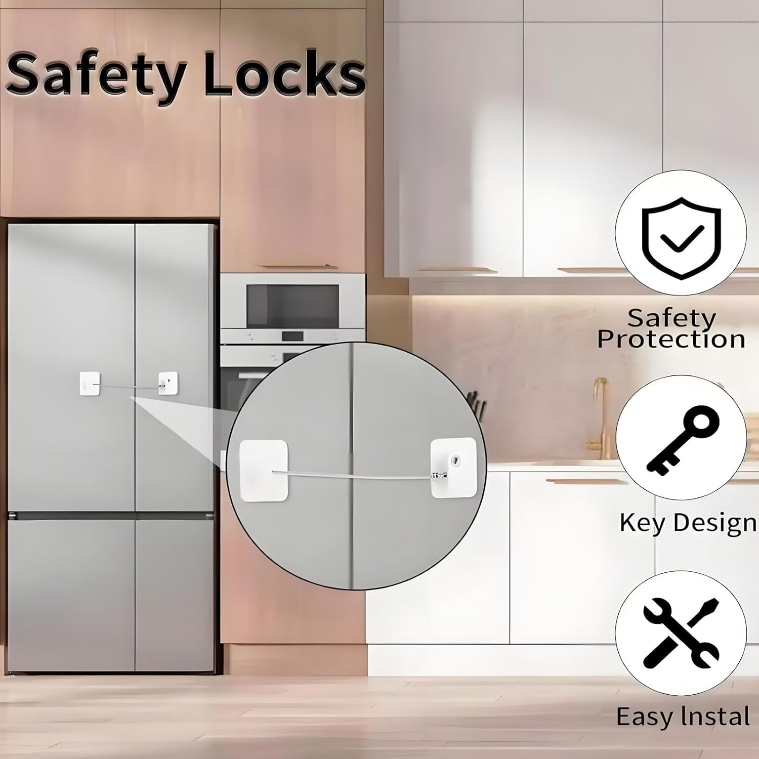 4Pack Refrigerator Locks with Keys,Self Adhesive Baby Proofing Fridge Latch Stainless Steel Zinc Alloy Strong Adhesive Lock for Refrigerators Freezers Dryers Washers Cabinets Drawers Windows image number 4