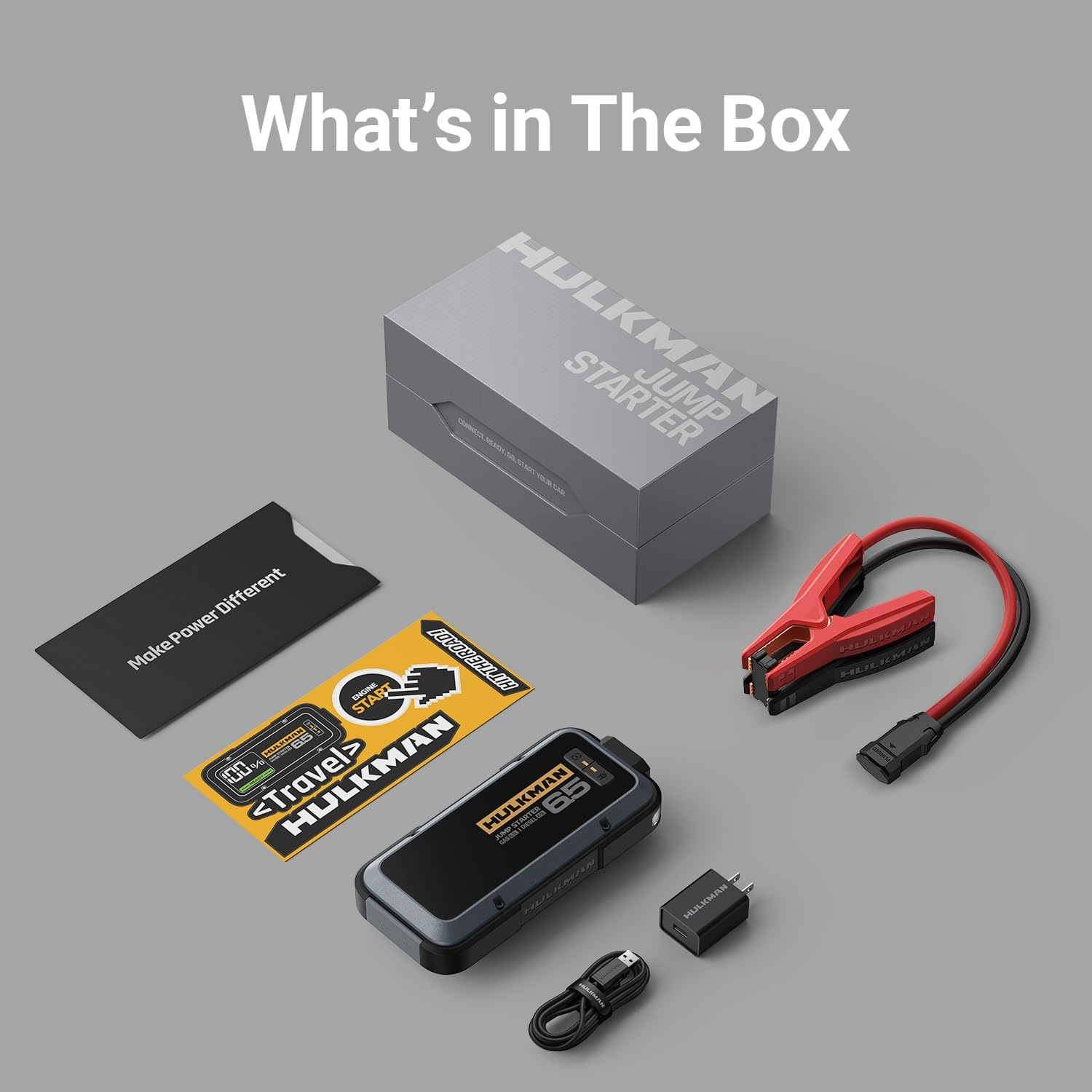 Hulkman Alpha65 Space Gray, 1200A 44.4Wh Smart Jump Starter, 12V Portable Car Battery Booster with 2.9" Display, USB-C Power Pack, 4-Mode LED Flashlight, Jumper Cables for up to 6.5L Gas/4.0L Diesel image number 6