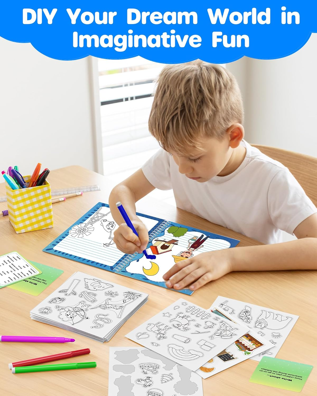 D-Fantix My Storybook Art Kit, Creative Writing & Drawing Activity Set for Boys & Girls, Hardcover Comic Book Making Kit with Stickers, DIY Arts and Crafts Supplies Gifts for Kids Ages 5, 6, 7, 8-12 image number 1