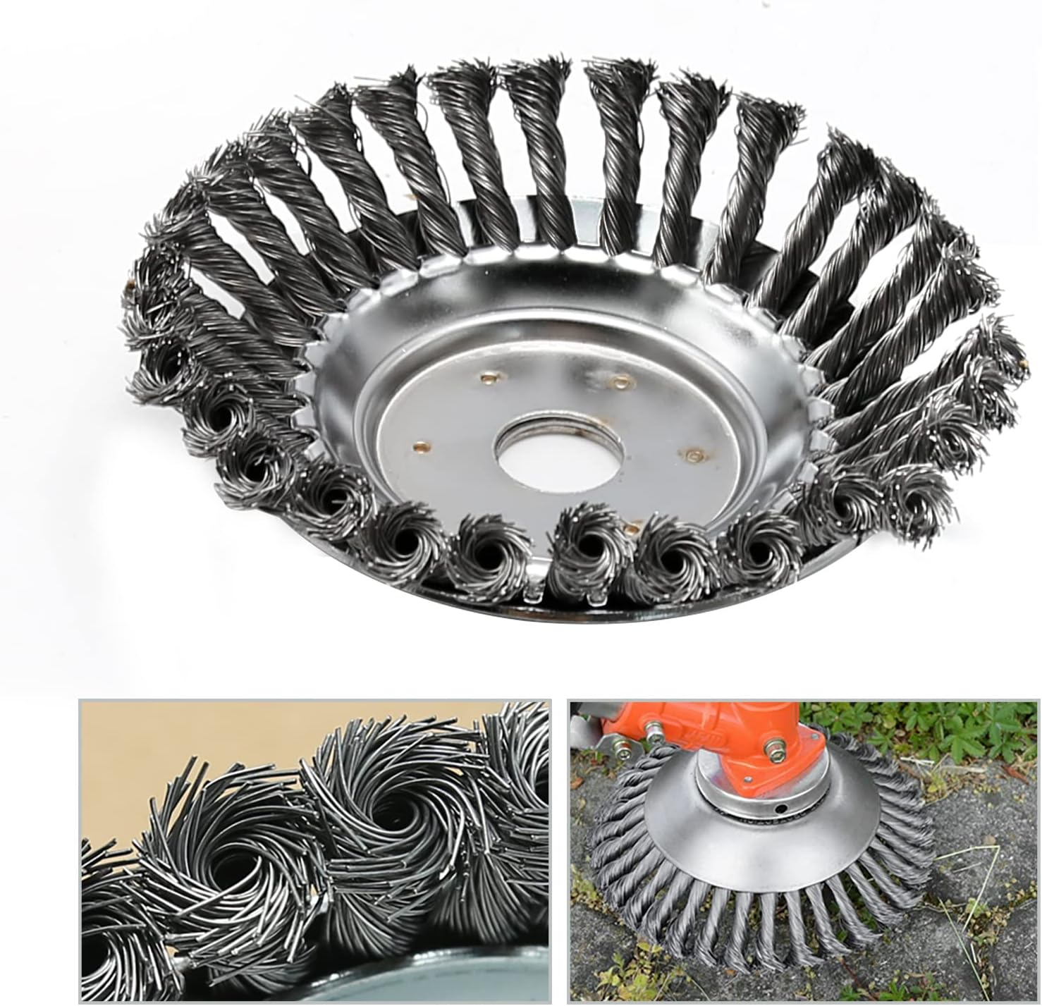 MDEOOSKY 8Inch Steel Wire Rotary Brush, 8'' Cutter Trimmer Head Universal Adapter Kit, Replacement for Stihl Replacement for Husqvarna image number 3
