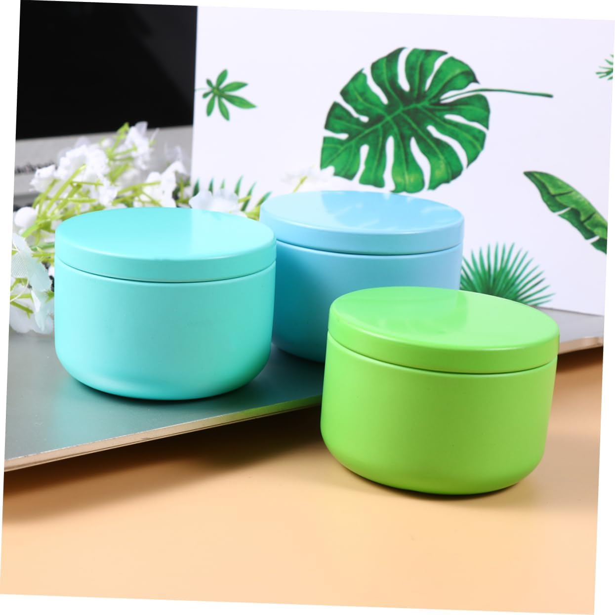 HAKIDZEL Mini round Tinplate Box with Lid, 4Pcs Small Metal Storage Tins for Tea, Coffee, Spice, Kitchen Canisters, Universal Mini Tin Container Set for Home Organization Random Color image number 1