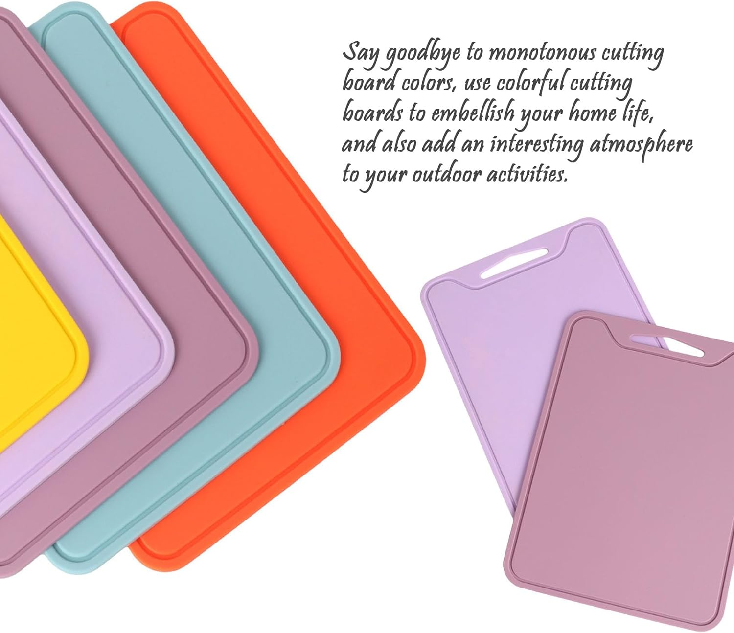 Thick Silicone Cutting Board, Double-Sided, Non-Slip, Juice Groove, Foldable, 11.65In * 8.58In, Yellow, Orange, Lavender, Purple, Blue image number 2
