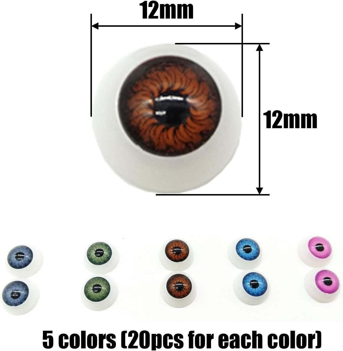 100Pcs/Box 12Mm Doll Eyeballs Half round Acrylic Eyes for DIY Doll Bear Crafts Halloween for Adults