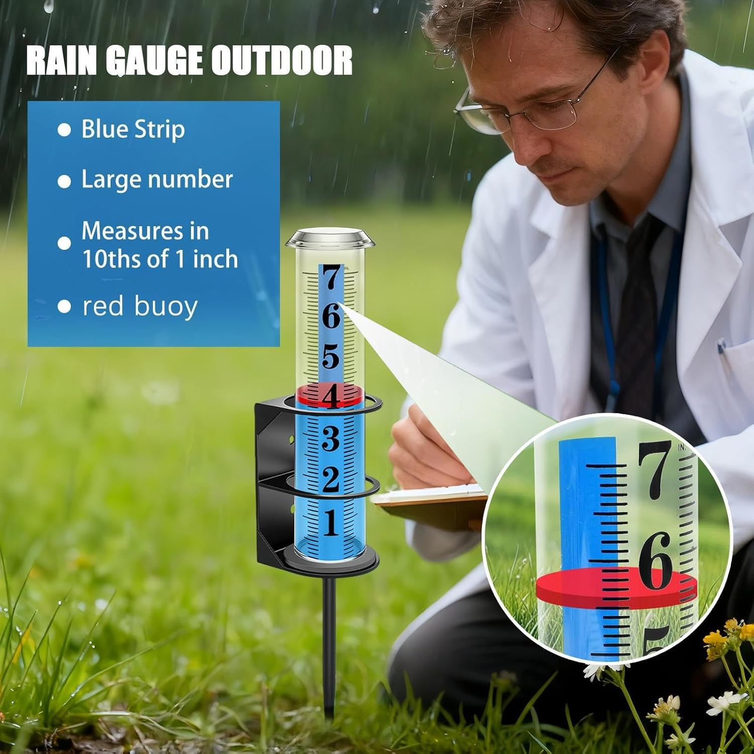 Rain Gauge,Easy to Read Large-Font | Yard Stake Rain Gauge - for Weather-Enthusiast Gardener Farmer Patio Balcony Greenhouse Terrace Lawn Courtyard image number 3