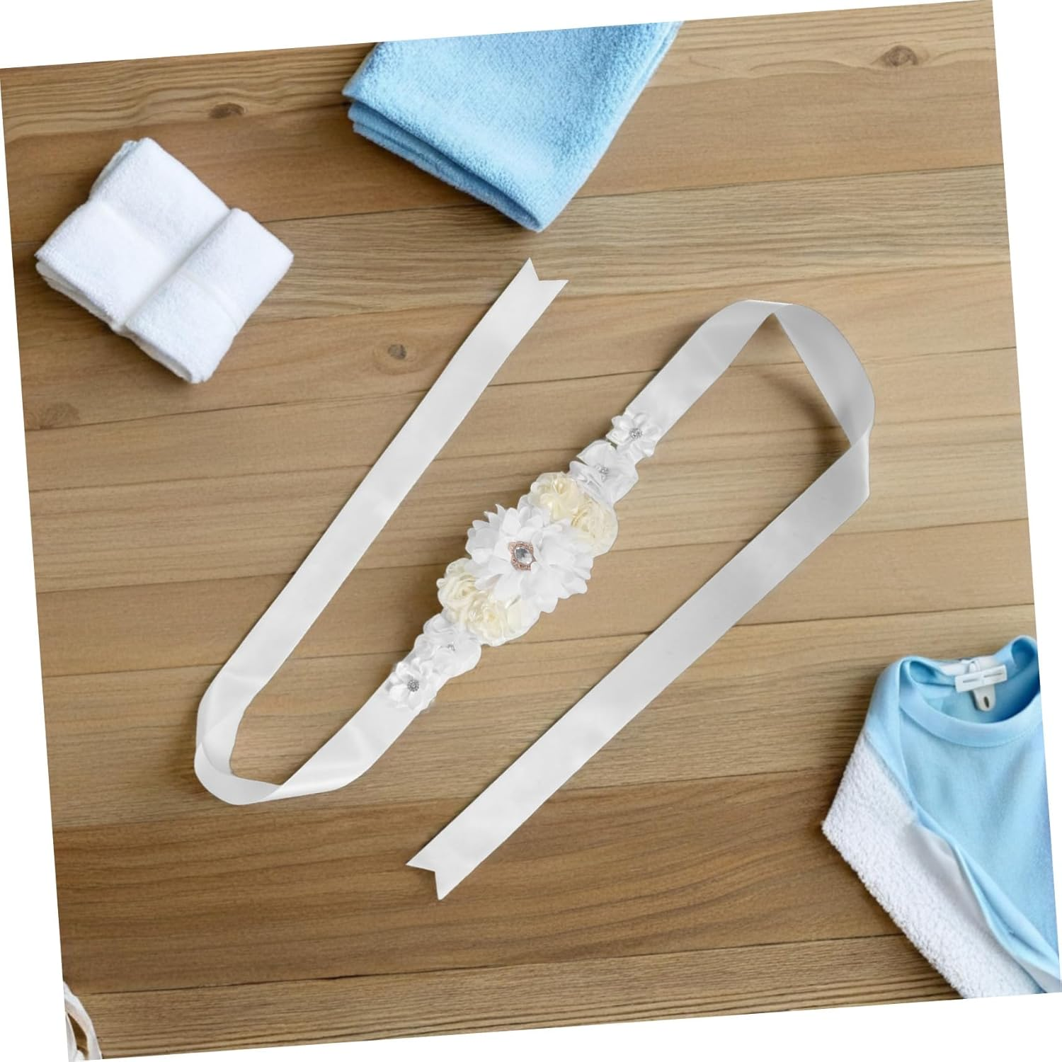 Bestonzon Adjustable Maternity Flower Sash Belt for Pregnant Women Soft Breathable Belly Band with Gentle Compression Support for Shower Pregnancy Photos and Party Accessories image number 5