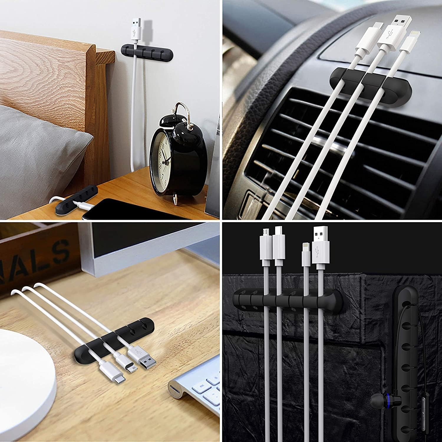 SOULWIT 3-Pack Cable Holder Clips, Desktop Cable Organizer Cord Wire Management for USB Charging Cable Power Cord Mouse Cable PC Office Home (753-Slot-Black) image number 4