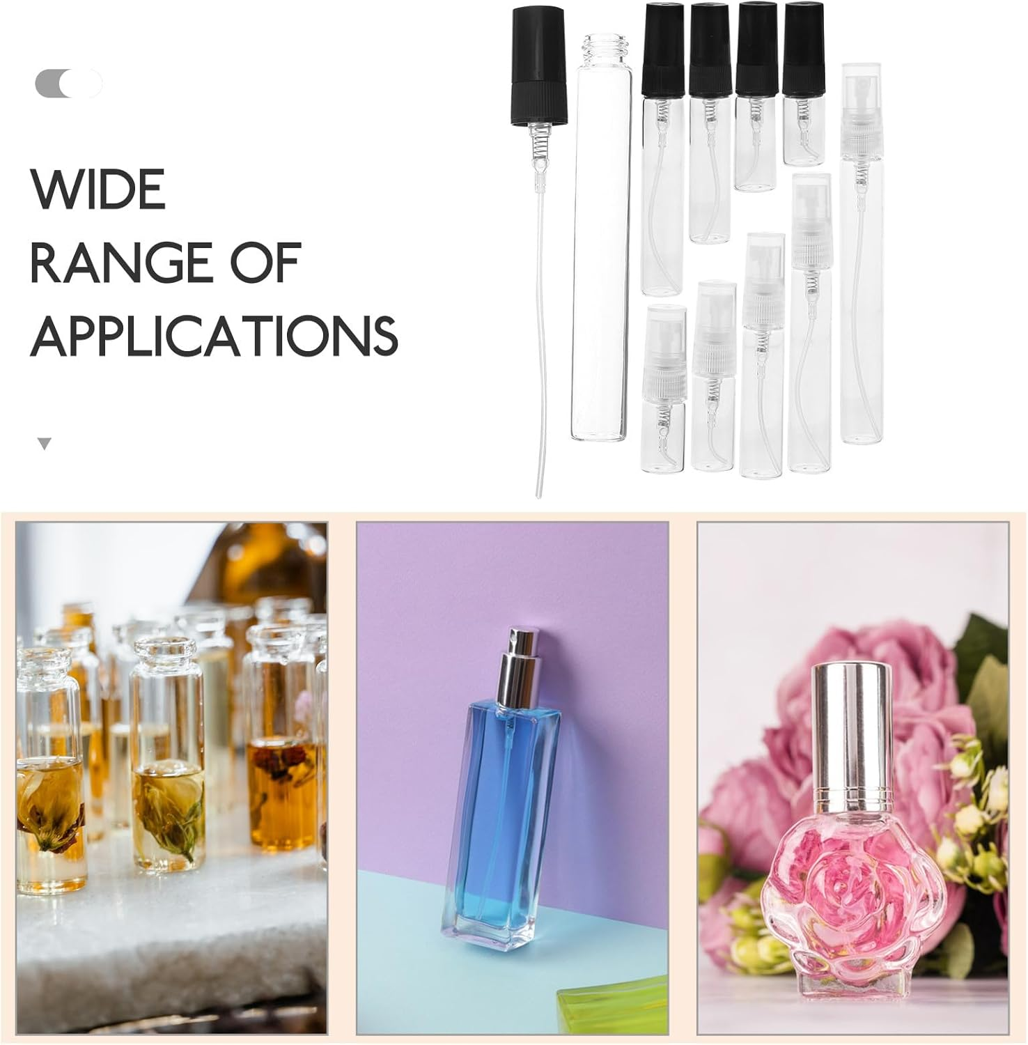 Veemoon 10Pcs Refillable Small Perfume Spray Bottles Set, Portable Empty Glass Sprayer Bottles for Essential Oils and Fragrance, Black Liquid Atomizer for Travel and Daily Use image number 5