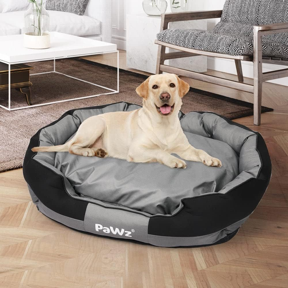 Pawz Waterproof Pet Dog Calming Bed Memory Foam Orthopaedic Removable Washable L, Dog Cat Sofa Bed with Head and Neck Support, Chew Proof Dog Bed, Pet Bed with Removable Cushion, Grey + Black image number 2