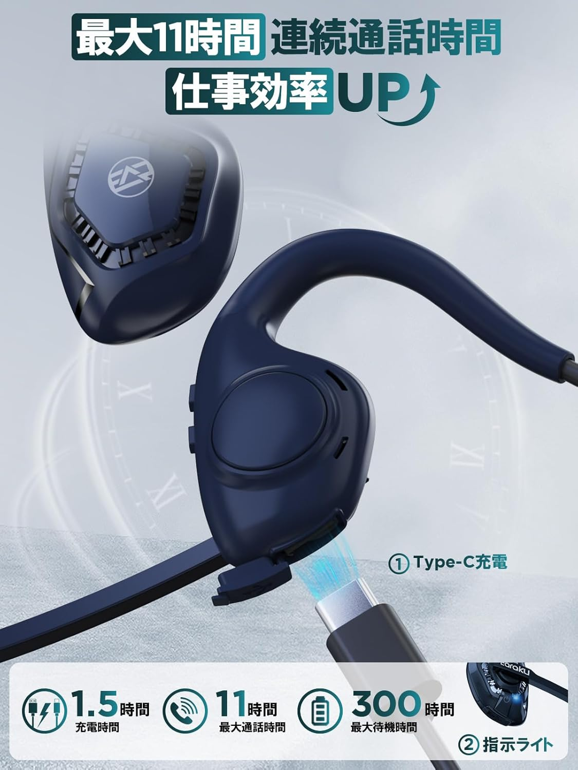 Earaku 2024 Edition Bluetooth Headset, Includes Microphone, for Calling Only, Does Not Block Your Ears, Japanese Voice Guide, Wireless Earphones, Bluetooth ENC Noise Canceling, Open Ear, Bluetooth image number 1