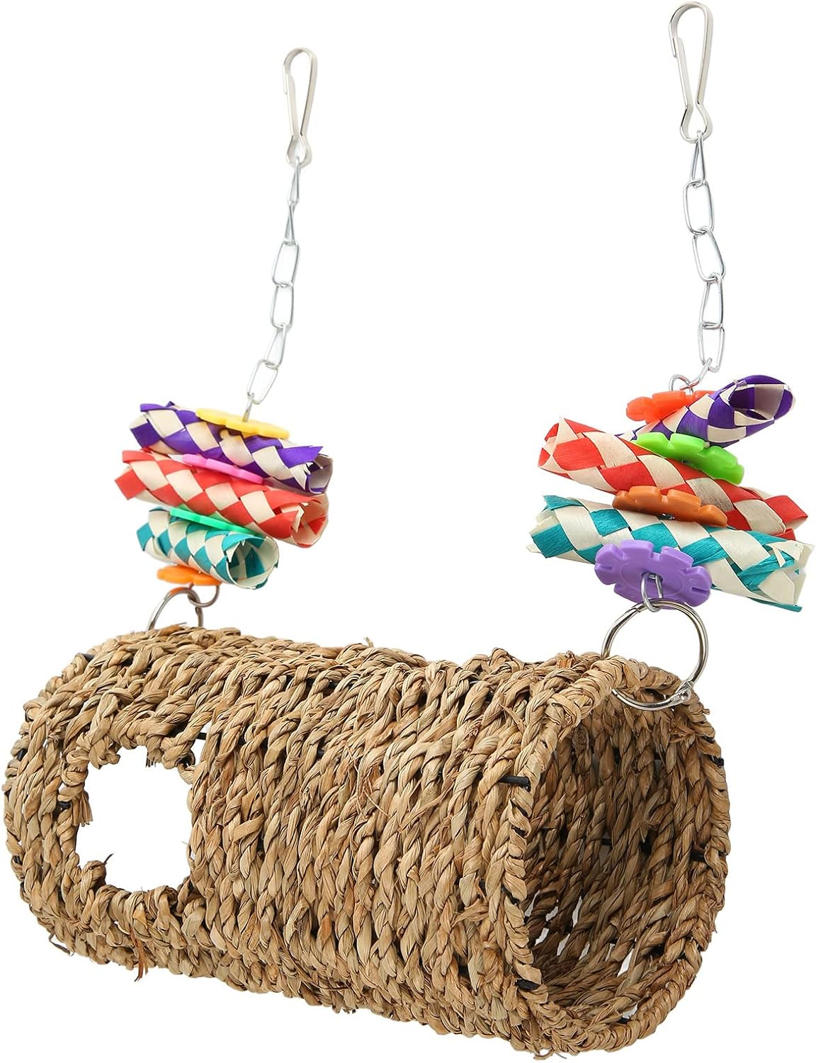 Parrot Grass Tunnel, Seagrass Bird House Bird Parrot Sea Grass Tent Parrot Tunnel with Holes, Hanging Hammock Swing Nest, Birdcage Accessories for Cockatiel Budgie Hamster image number 2