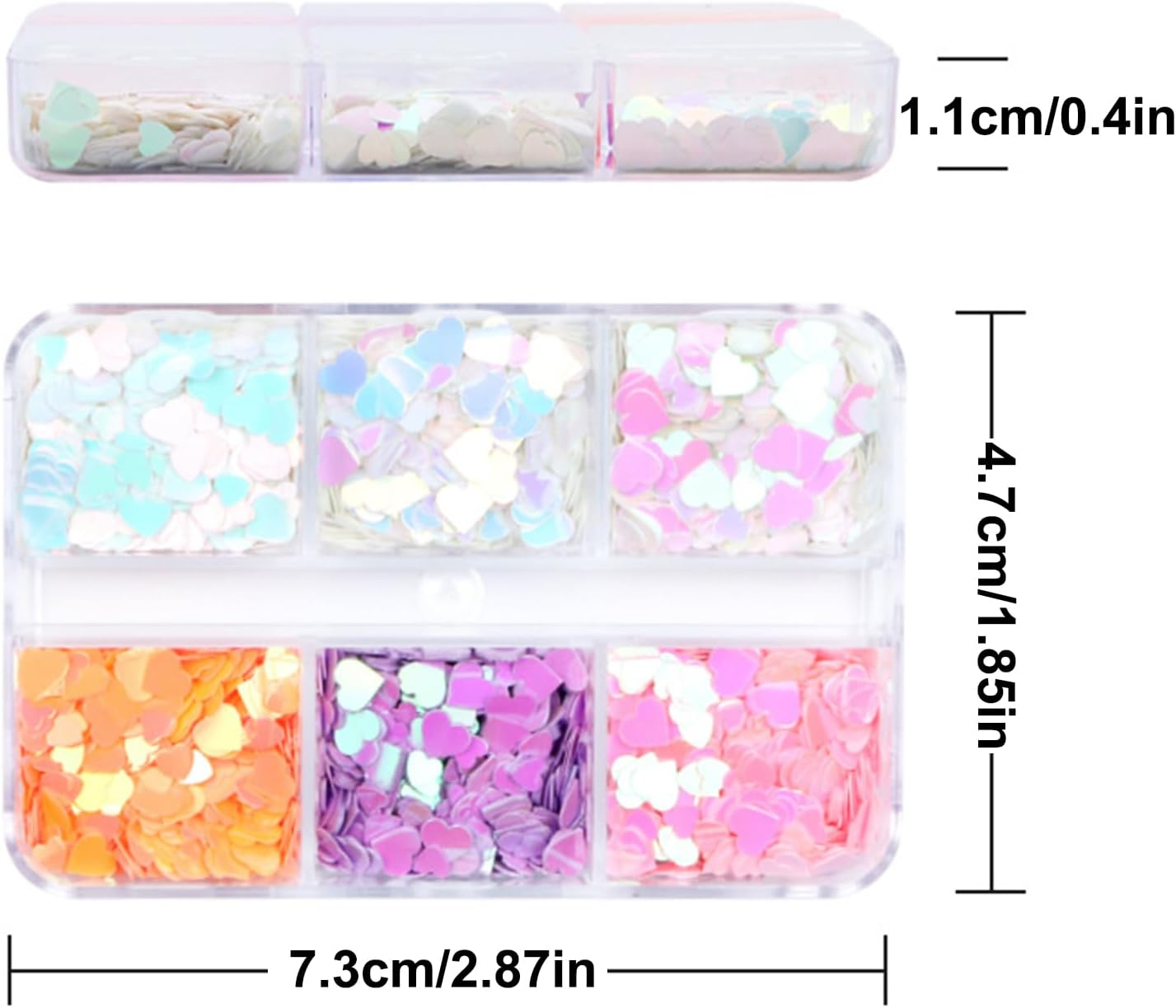 Nail Glitter - 6 Grids Valentine'S Day Heart Glitter Decals,Acrylic Confetti Manicure Art Holographic Crafts Decals for Women Girls Eye image number 1