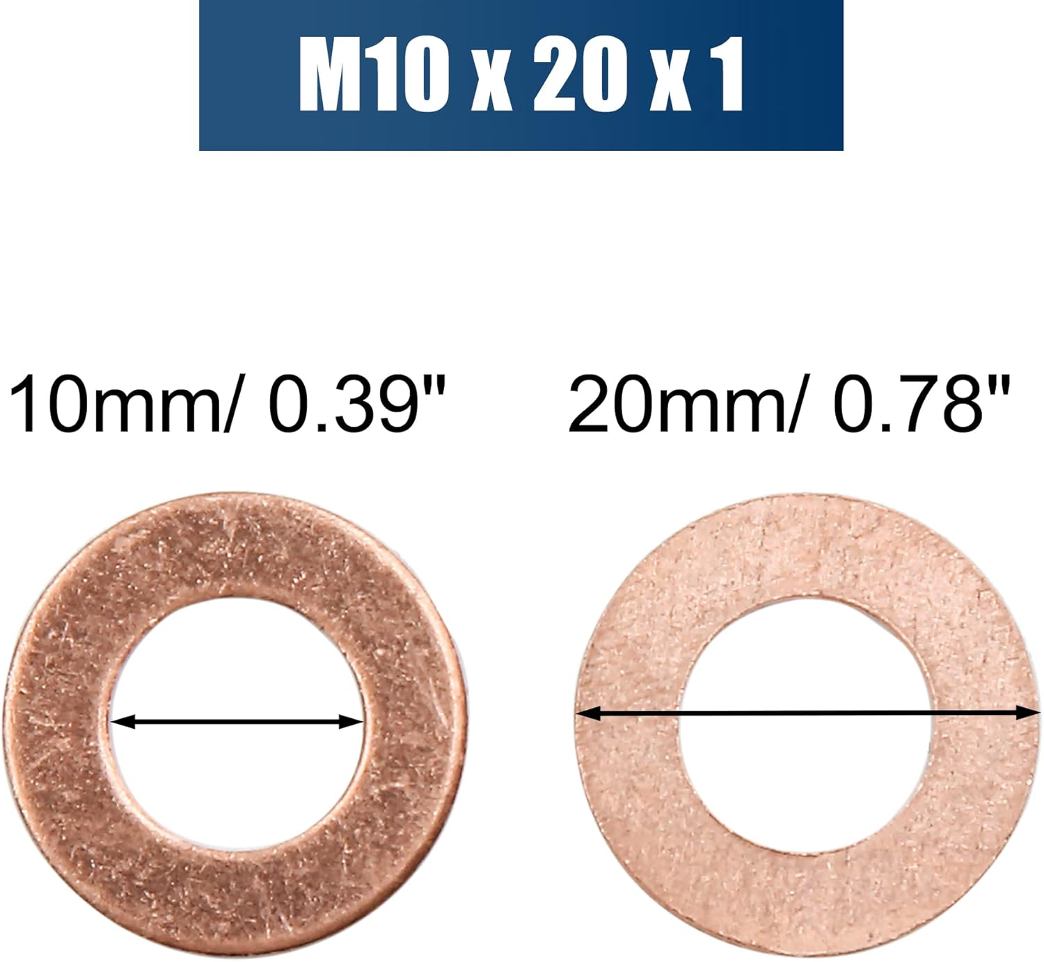 X AUTOHAUX 20 Pcs M10 X 20Mm X 1Mm Copper Washers Flat Sealing Gaskets Rings image number 1
