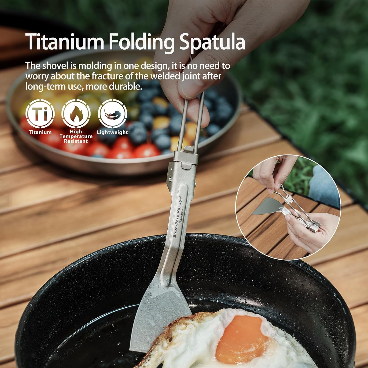 Boundless Voyage Titanium Folding Spatula Frying Shovel with Folding Handle Food Turner for Camp Kitchen Outdoor Cooking Ti1076T image number 1