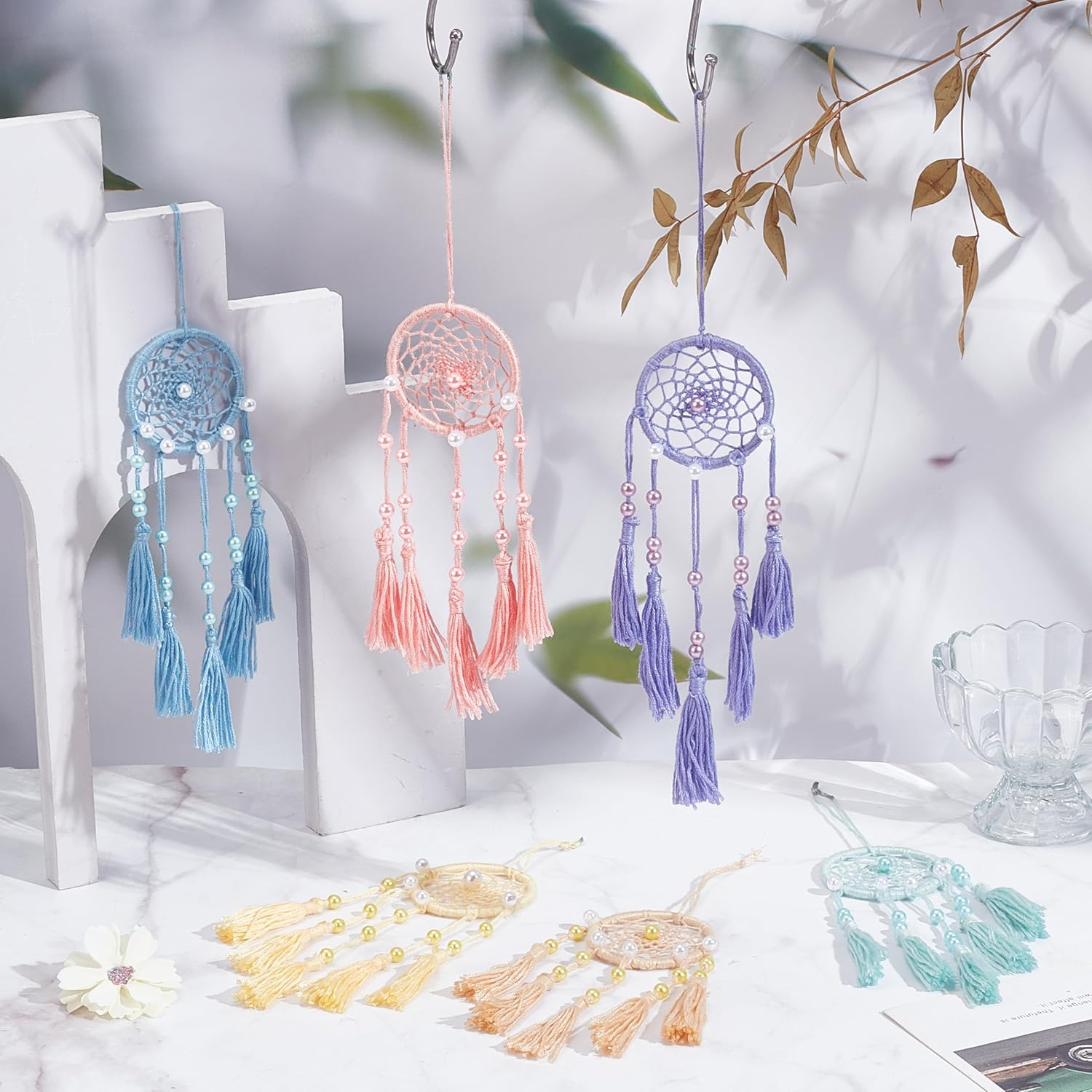 INFUNLY 24PCS DIY Small Dream Catcher Kits for Beginners Colorful Handmade Dreamcatcher Kit for Starters DIY Mini Ornament Making Kit for Bedroom Car Mirror Keychain Bag Bohemian Decoration Craft Gift image number 1