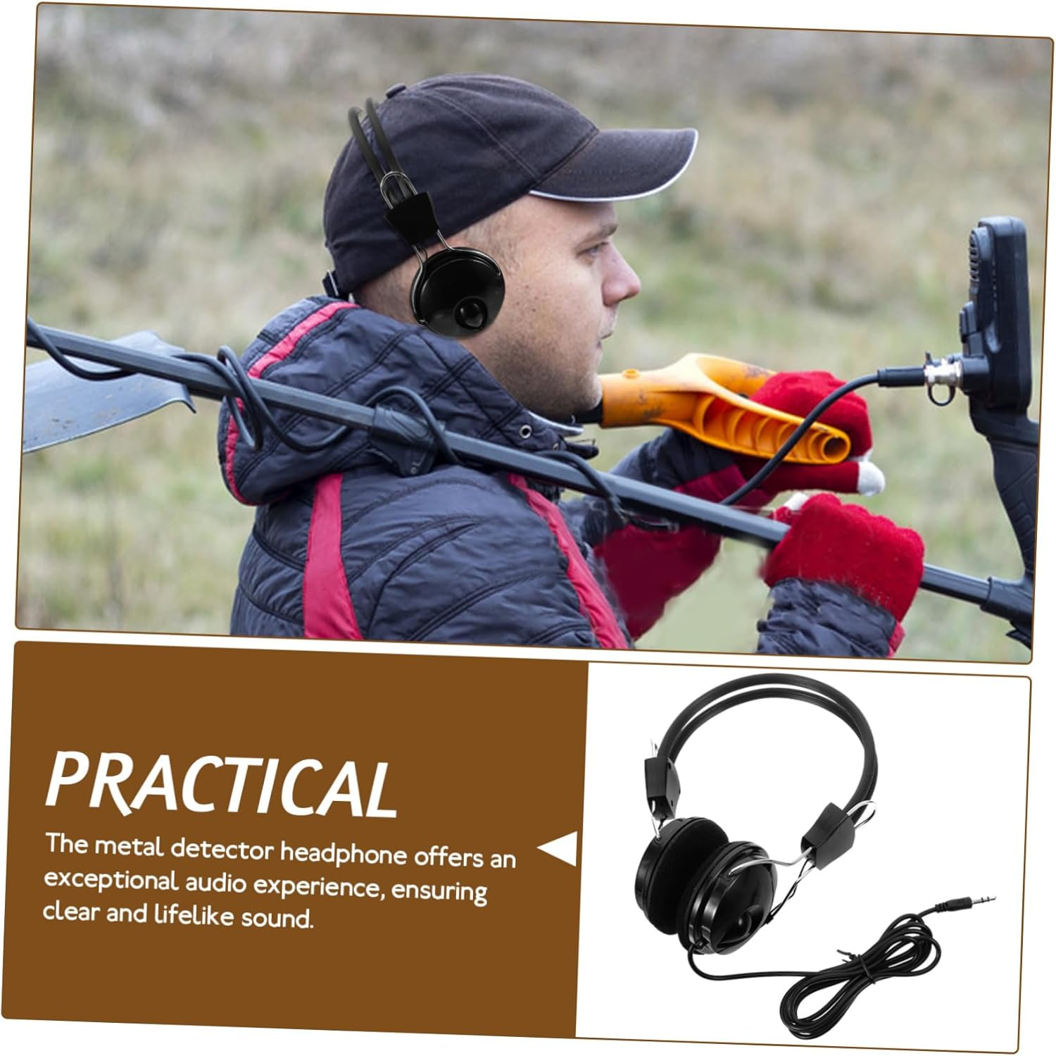 KALLORY Adjustable Metal Detector Headphone Noise Isolation for Treasure Hunting Portable Gold Search Accessory High Precision Sound Comfortable Fit image number 2