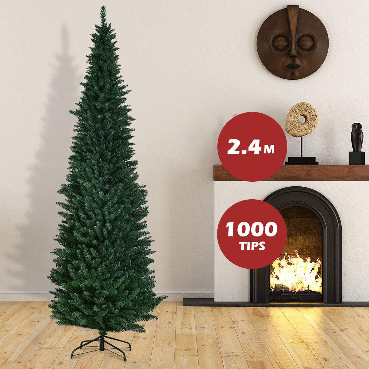 Costway Holly-Jolly 2.4M PVC Pencil Christmas Tree Slim Xmas Homedecor Green (2.4M) image number 3