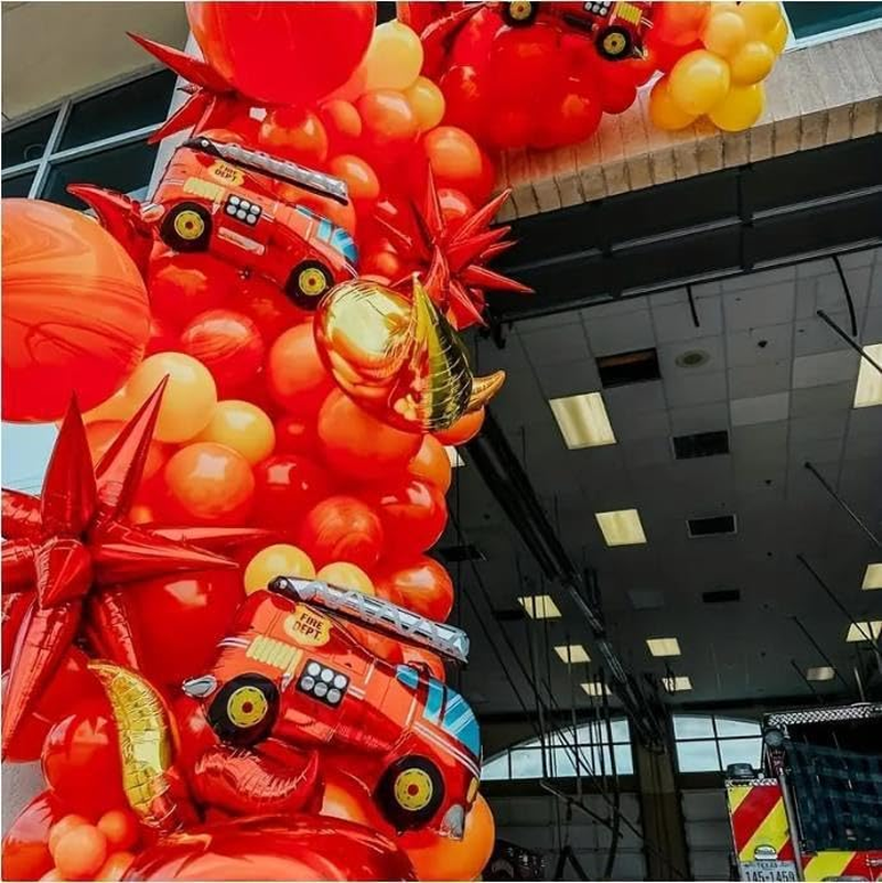 Birthday Traffic Vehicle Fire Truck Balloon Wreath Set, 138 Pieces, Aluminium Film Latex image number 1