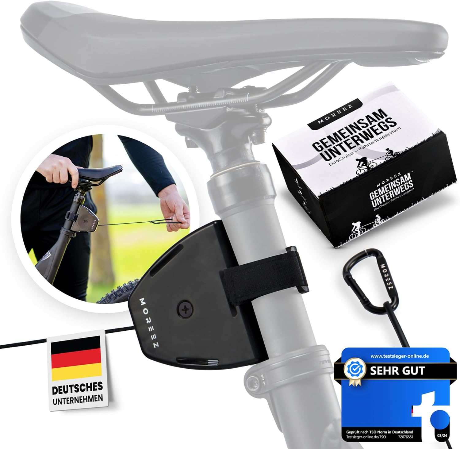 MOREEZ Bicycle Tow Rope for Children and Adults [For All Bike Types] Easy to Attach and Uncouple, Seconds Months, Tensile Load up to 120 Kg, E-Bike, Woom Bike, Mountain Bike Order Now! image number 5