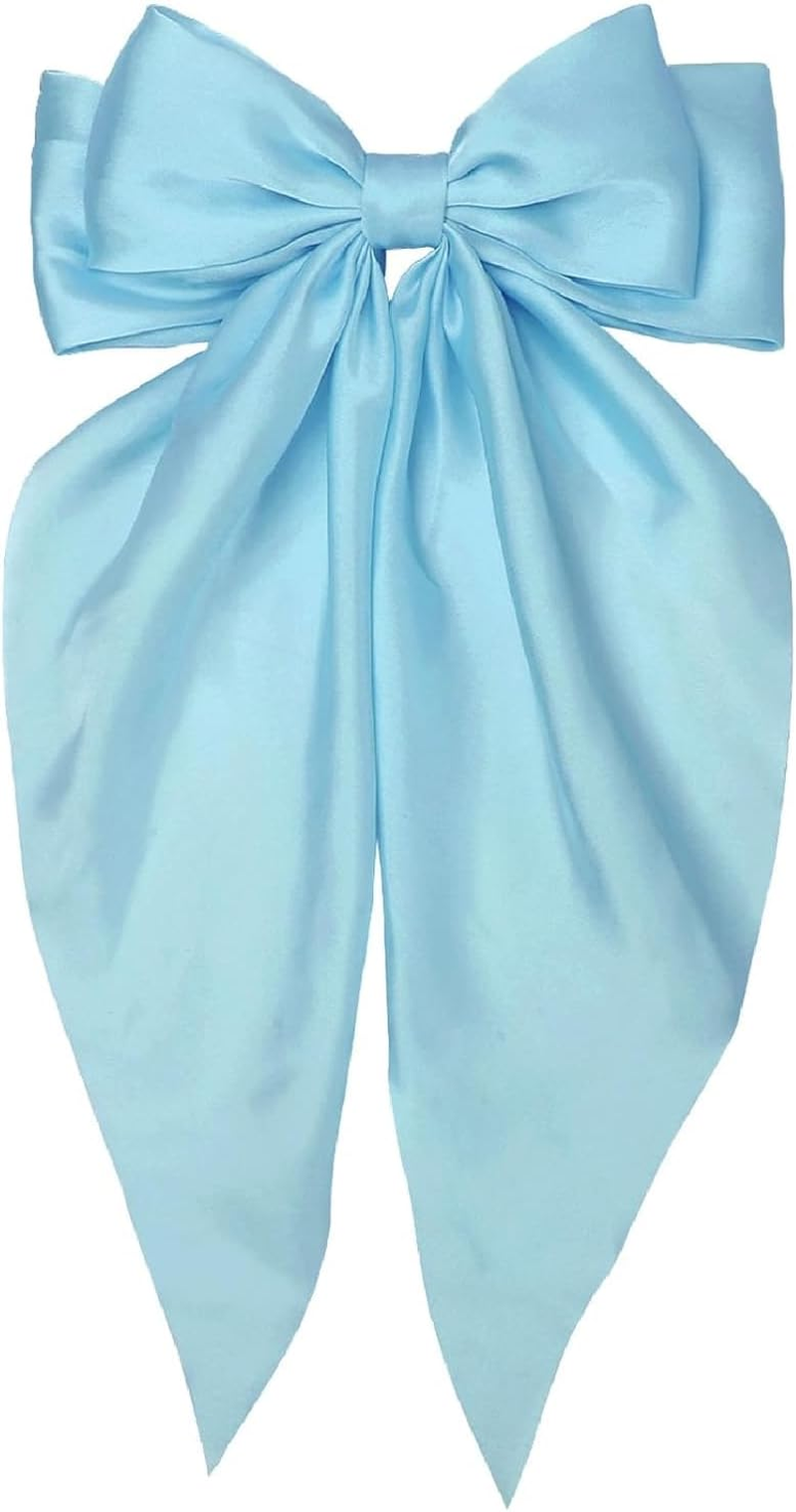 Hair Bows for Women Clips Big Hair Bow Ribbon, Long Silky Satin Ribbon Bows for Oversized,Light Blue Large Hairbow Barrettes Coquette Hair Accessories for Women Girls Aesthetic