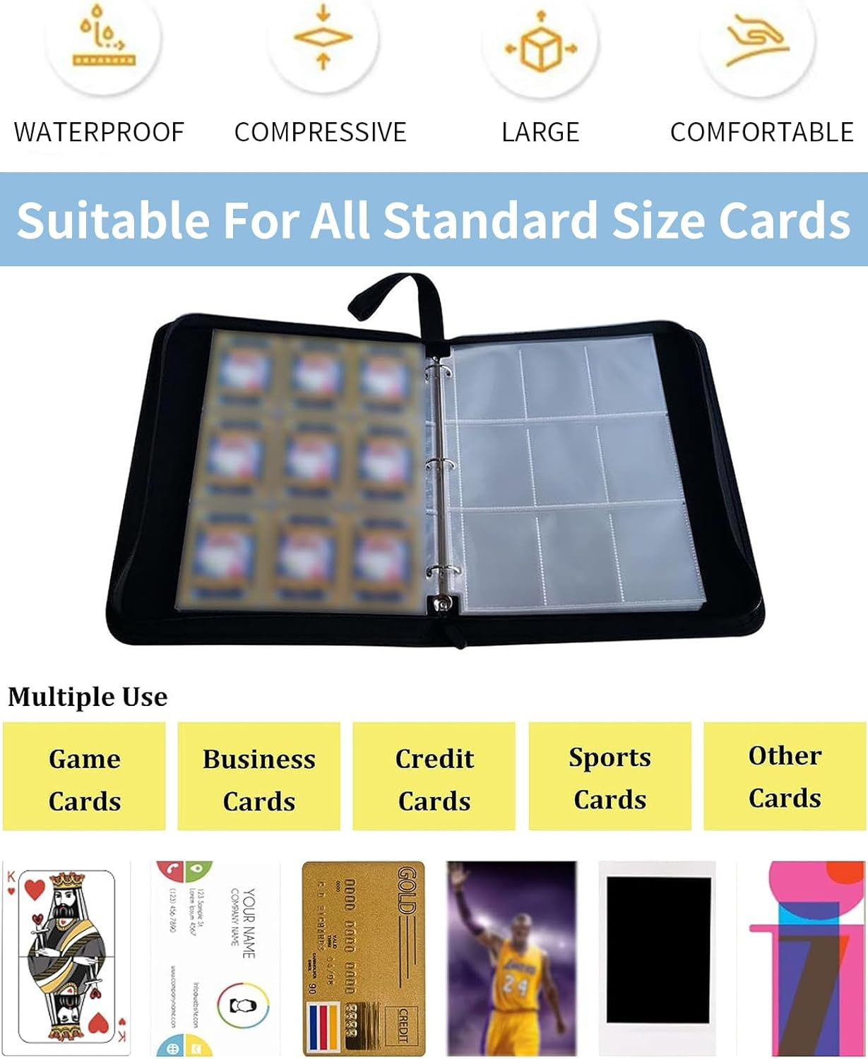 9 Pocket Card Binder, 900 Pockets Card Holder Folder Collector, Double Sided Pocket PU Card Collection Binder, Premium Zip Albums for MTG, TCG, Sports, Game Trading Cards (Green) - Blue image number 6