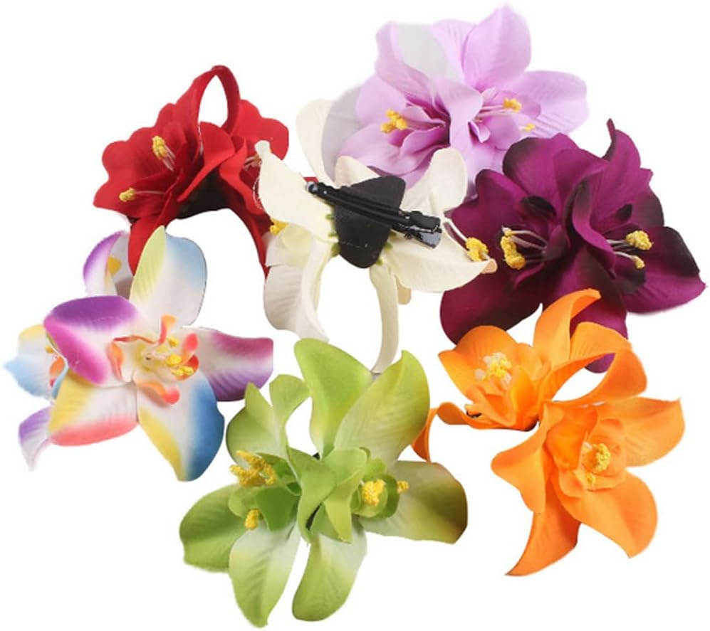 5Pcs Butterfly Orchid Hair Clips Bohemian Orchid Flower Hair Clip Double Hawaiian Flowers Barrettes Hair Accessories for Women Girls Wedding Party Holiday image number 3