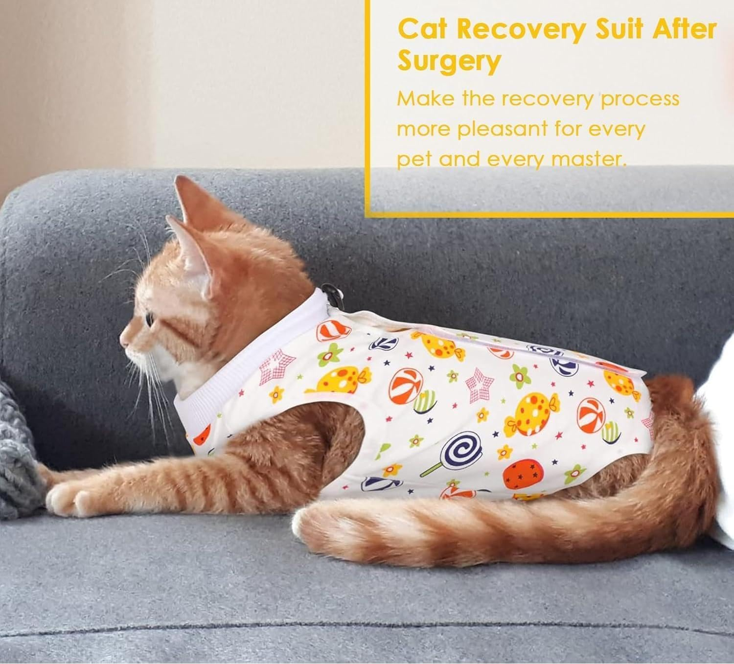 Cat Recovery Suit, Breathable Cat Bodysuit for Abdominal Wounds or Skin Dieases, Cotton Kitten Surgery Recovery Suit Onesie (Lollipop, M) image number 4