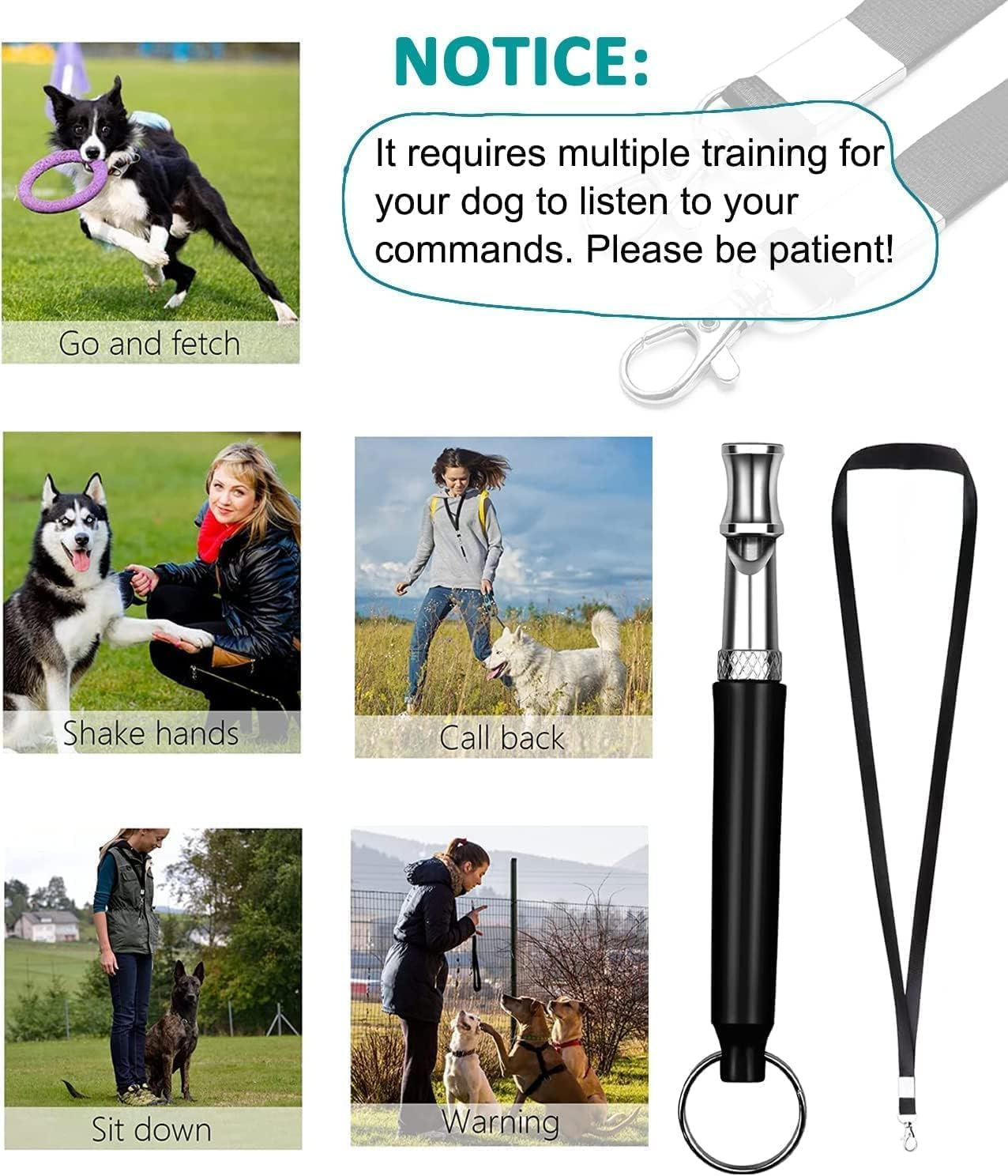 Dog Whistle, 2-Pack Professional Ultrasonic Dog Whistle to Stop Barking, Recall Training, Ultrasonic Silent Dog Whistle Training to Stop Barking Control Devices for Neighbors Dog (Black, 2 PCS) image number 4
