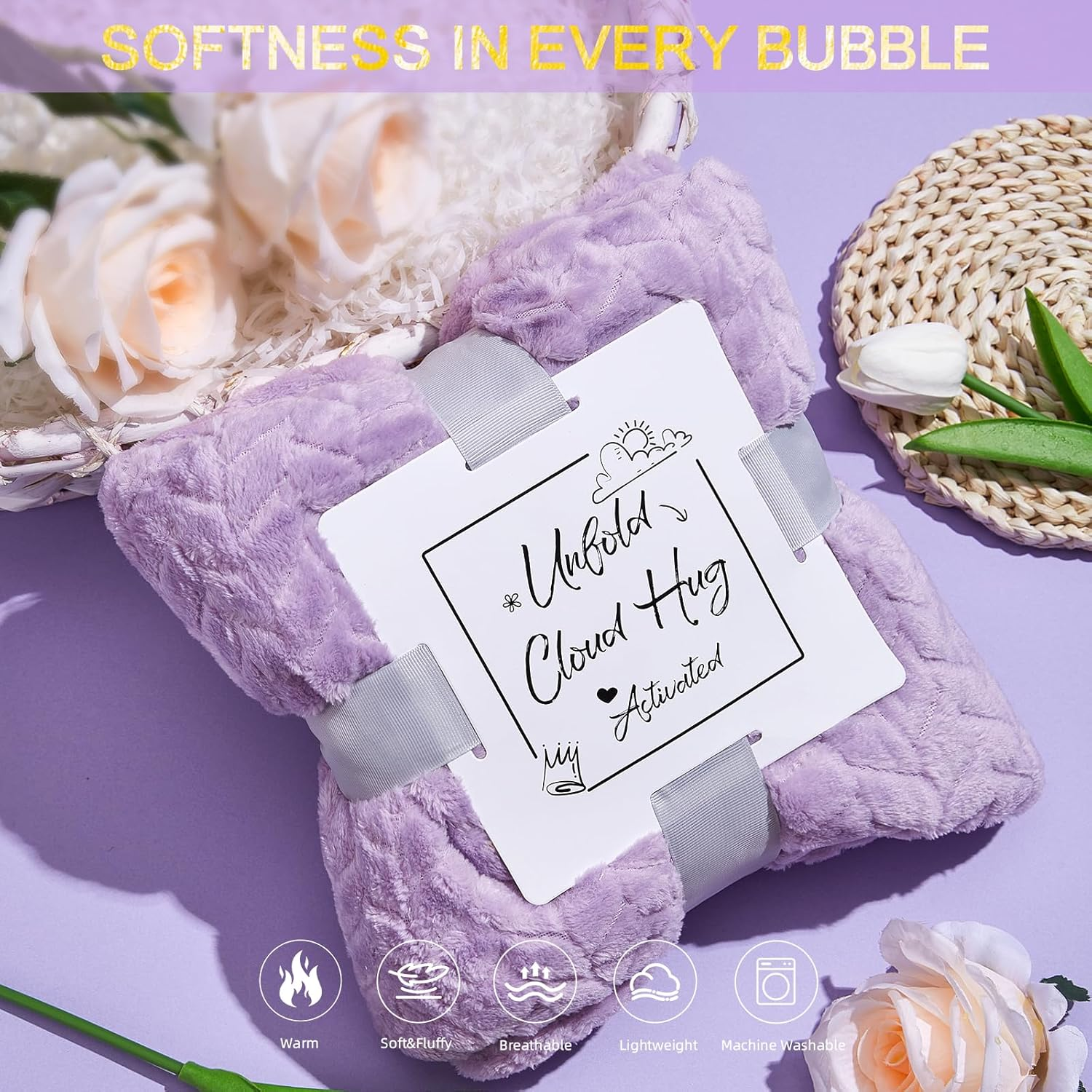 Luxury Lavender Birthday Gifts for Women &ndash; Purple Self Care Spa Gift Basket with Flannel Blanket &ndash; Relaxing Get Well Soon Gifts Set for Mom, Wife, Sister, Friend image number 2