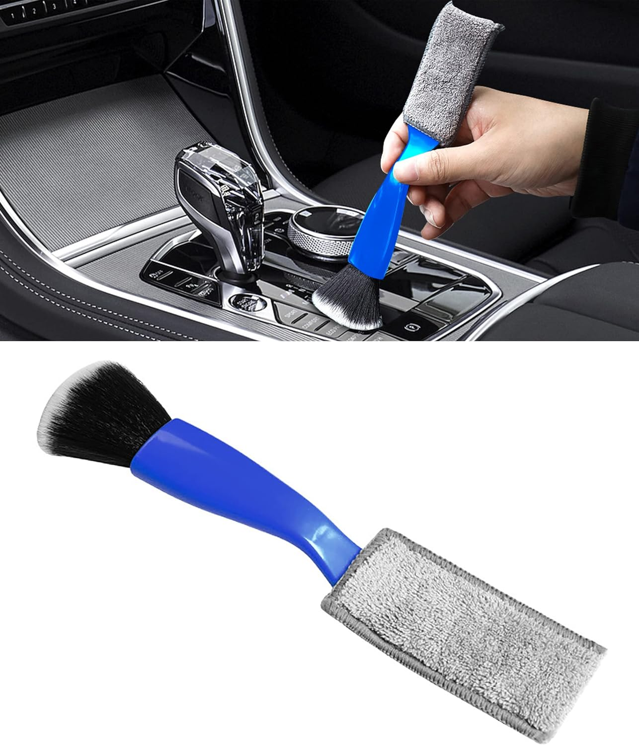 Universal 2 in 1 Duster for Car Clean,Car Bursh Tool,Double Head Brush,Auto Interior Detailing Brush,Soft Car Interior Detailing Brush Dust Brush (Blue)