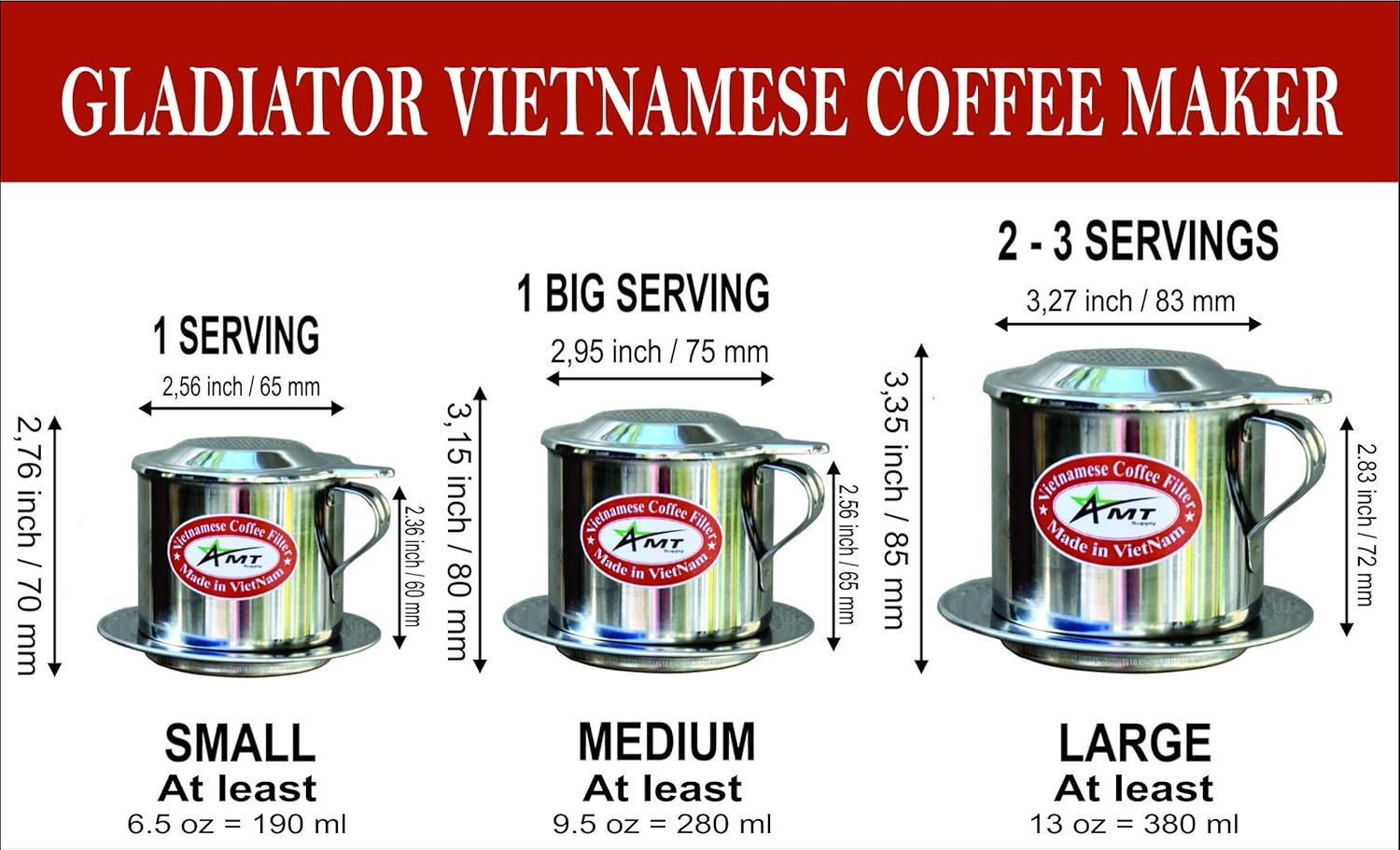 AMT 9.5 Oz Coffee Maker, Phin Filter, Screw down Coffee Dripper for Vietnamese Style Coffee at Home or Office image number 4