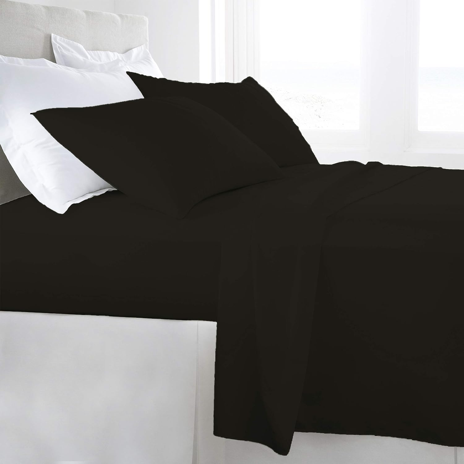 Luxor Linen Luxor 1000TC Egyptian Cotton Sheet Set (Flat Sheet, Fitted Sheet, Two Pillowcases), Black, Double