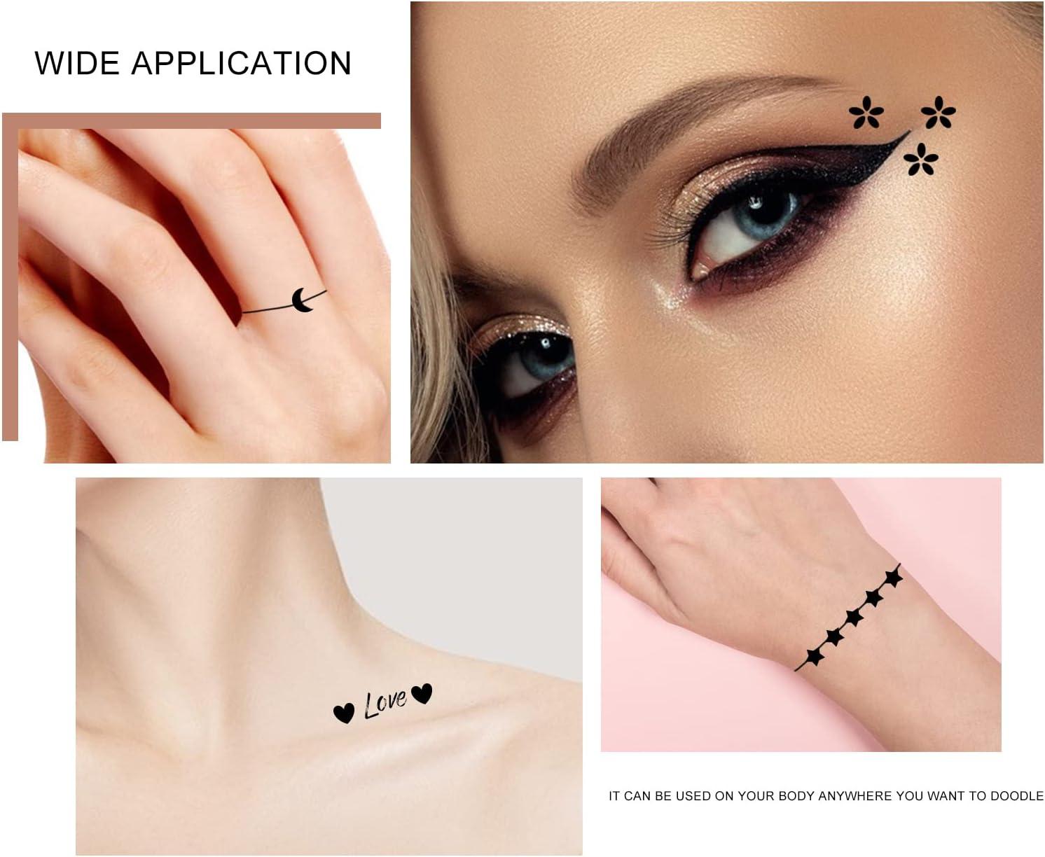 Ownest 6 Pcs Waterproof Smudge-Proof Eyeliner Stamp Pen Set - Eyeliner Tattoo Tool with Smiley, Triangle, Heart, Star, Moon, Flower image number 6