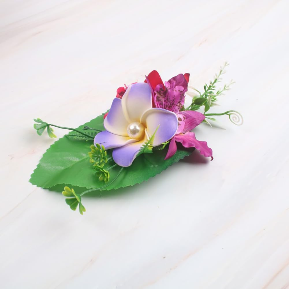 Hawaiian Plumeria Flower Hair Clips Fabric Colorful Bridal Hair Flowers Tropical Flower Hair Accessories for Women Girls Pink Blue Pack of 2 image number 1