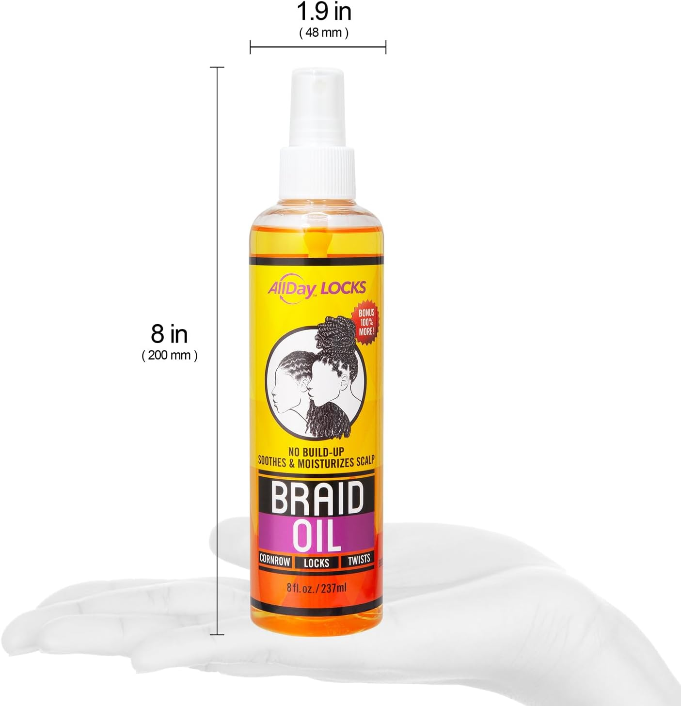Allday Locks Braid Oil (8 Oz) | Moisturizes, Strengthens Hair & Scalp | Soothes & Relieves Tension | Grape, Orange, Olive Oil | Nourish & Protect Braids, Locks, Twists, Cornrows | 8 Oz image number 3