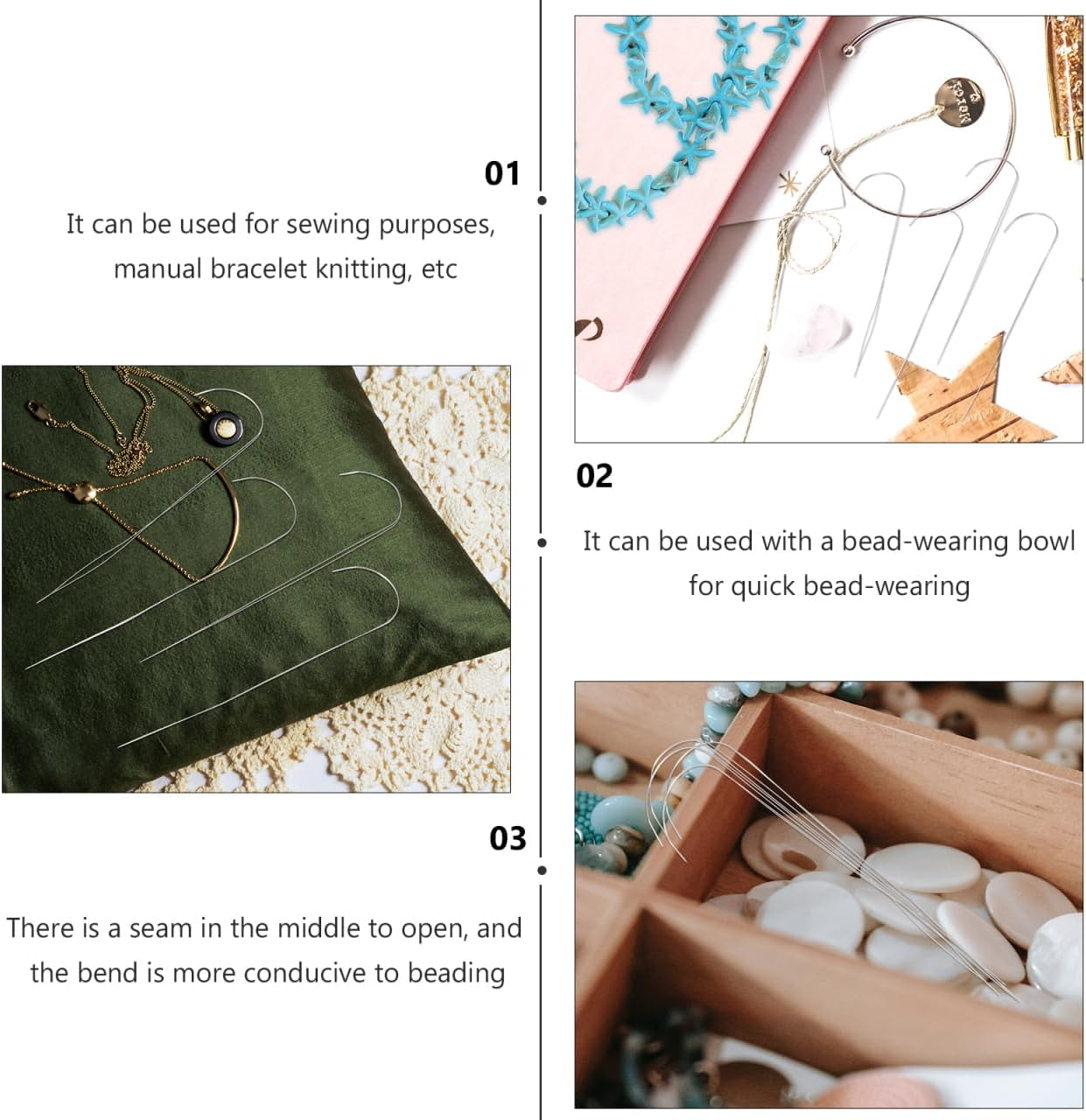 NUOBESTY 4Pcs Beading Needles Set - Alloy Quick Bead Threading Tools for Jewelry Making, Thin Curved Sewing Needles for Crafting & DIY Accessories image number 6