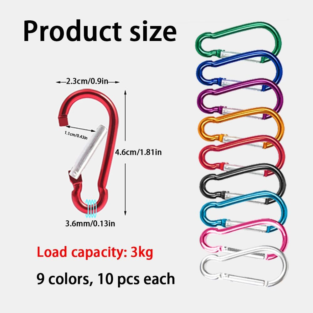 90Pcs Mini Keyclip Set - Aluminum Carabiners with D-Ring Shapes & Spring Snap Hooks image number 5