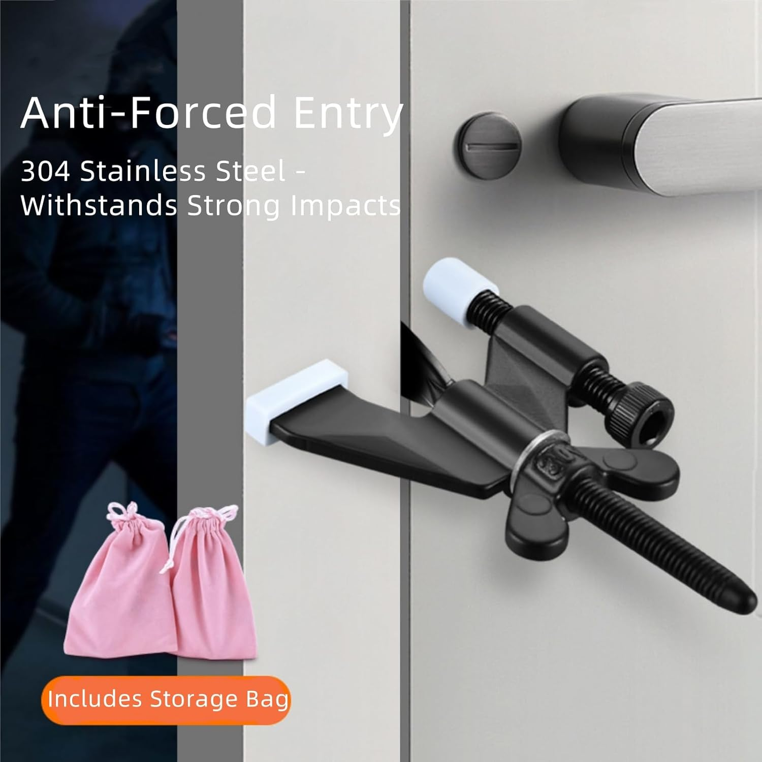 Suytvenxau Upgraded Portable Door Lock - 304 Stainless Steel Hotel Door Safety Lock for Home Security, Door Hardware & Locks for Travel, Hotel, Apartment, College - Extra Secure Lock W/Bag, Black