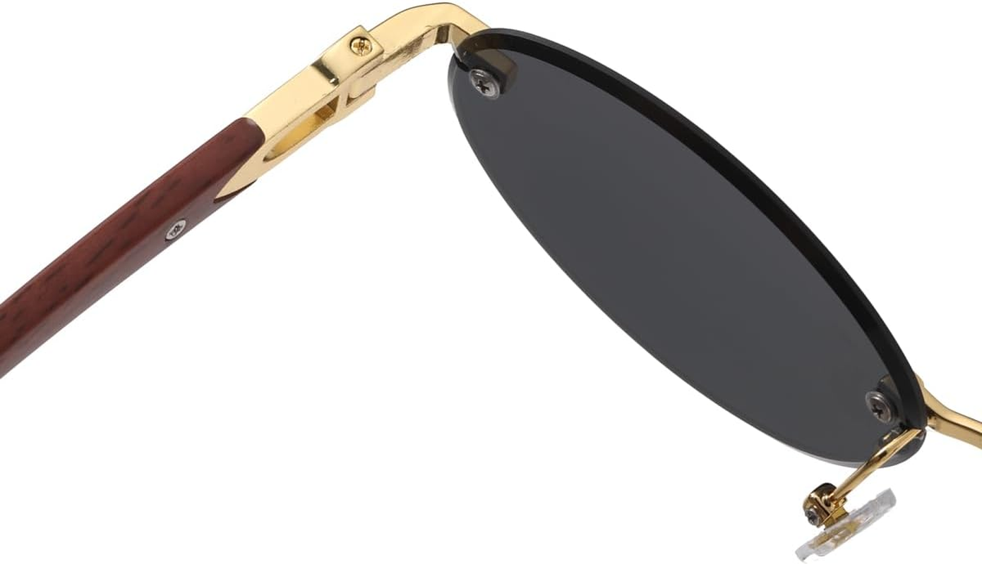 LIGOES Oval Sunglasses for Men Women Rimless Sunglasses Metal Glasses Fashion round Glasses - Gold With Blue image number 2