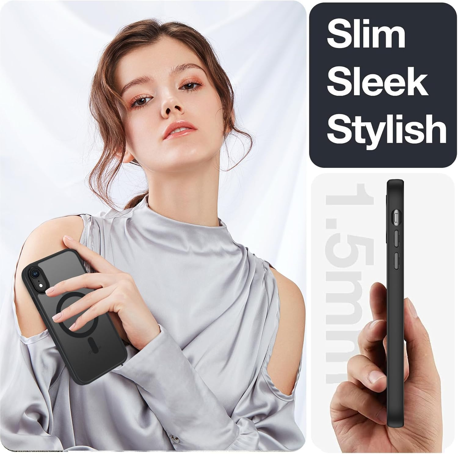 ROUMAYMAY for Iphone XR Case, Magnetic Case [Compatible with Magsafe] Military Grade Protective Slim Translucent Matte Skin Smooth Phone Case for Iphone XR Cover, Black image number 3