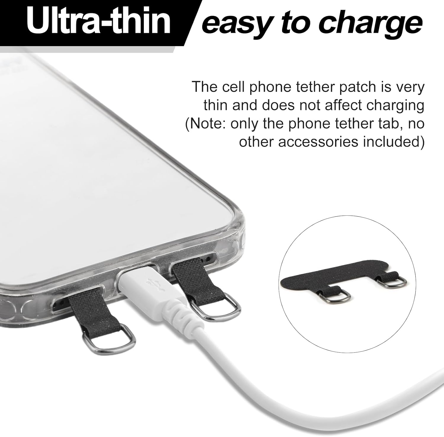 XIHIRCD 2Pcs 2 Way Phone Tether Tab, Phone Strap Patch Double Buckle Phone Lanyard Tab Cell Phone Tether Patches Phone Lanyard Patches Only for Full-Coverage Phone Cases with Two Speaker Holes, Black, image number 5