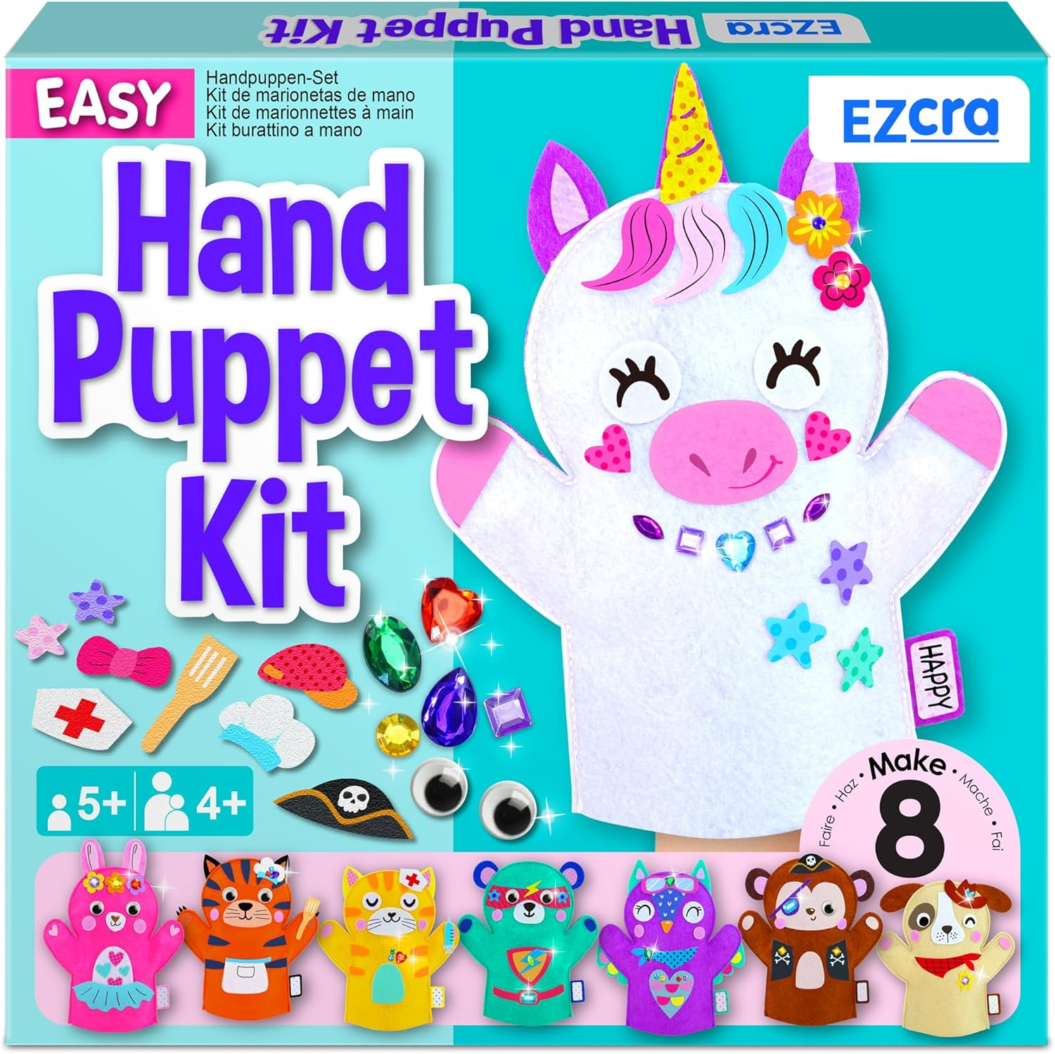 Unicorn Hand Puppet Making Kit for Kids Age 5-8 - DIY Puppet Making Craft Kit - Creative Arts & Crafts Set, Educational Gift - 8 Projects, Extra Stickers for Decoration image number 2