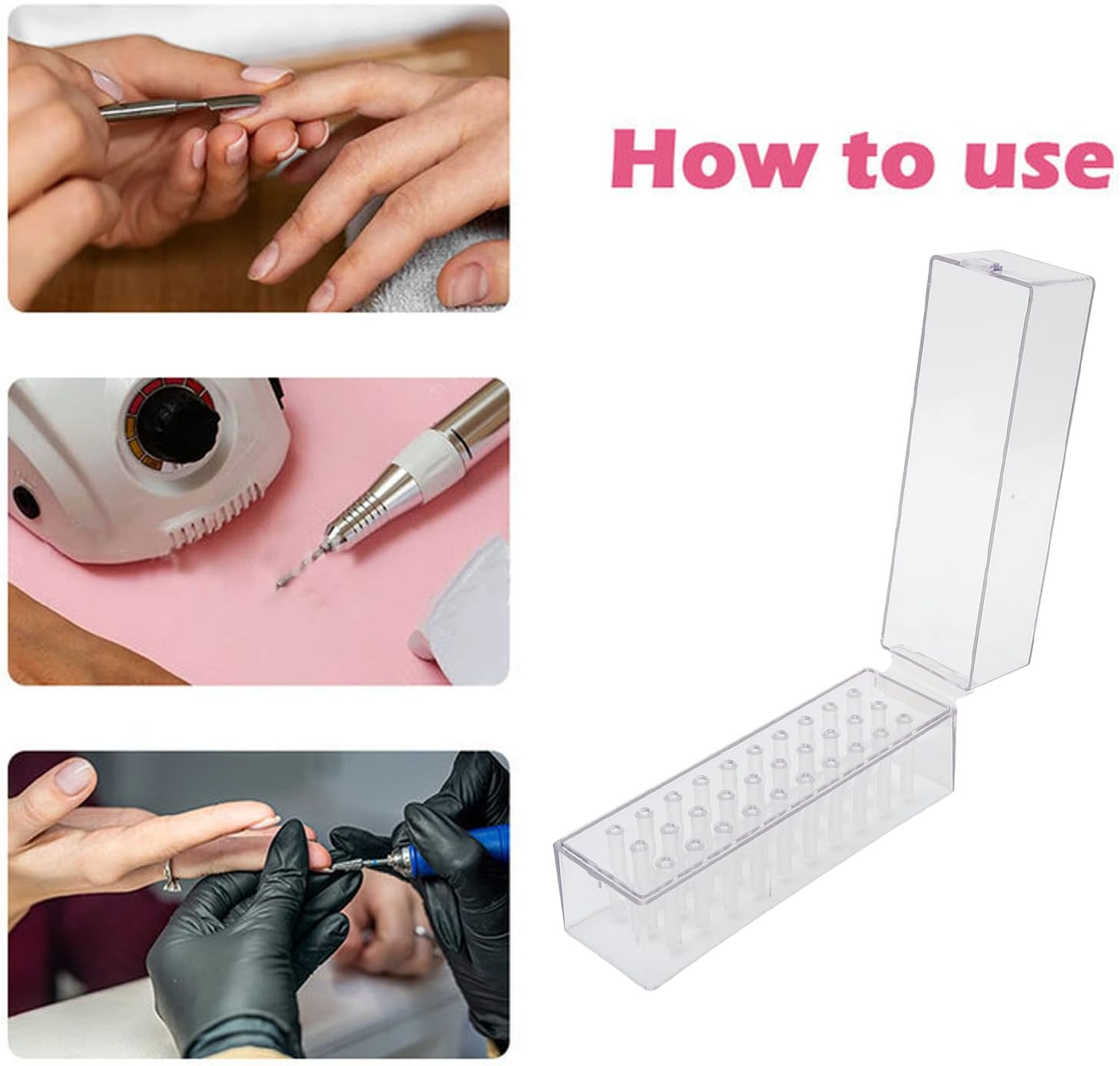 Leapiture Nail Drill Bits Holder Stand Nail Display Holder Professional 30 Hole Nail Drill Bits Transparent Sturdy for Home Use or Nail image number 3