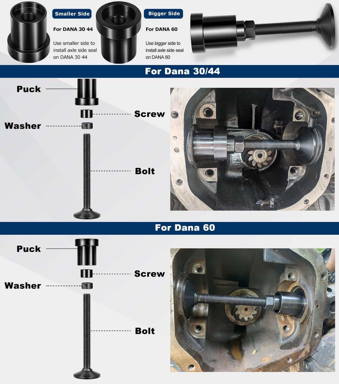 YT SA-01 Front Inner Axle Side Seal Installation Tool Alt. for Dana 30/44/60 Front Differentials Fits Jeep Wrangle, Ford, Dodge, Volve and More. image number 2